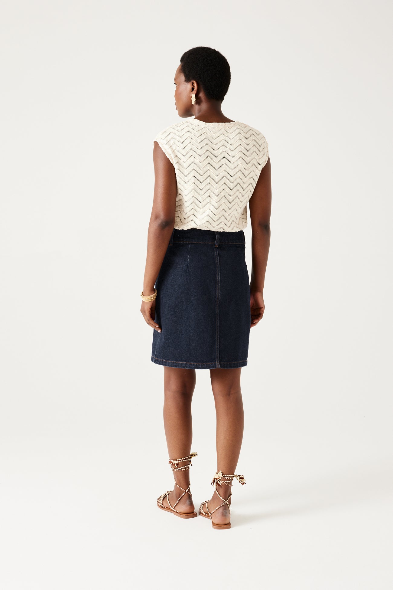 Buttoned denim skirt - Rinse denim