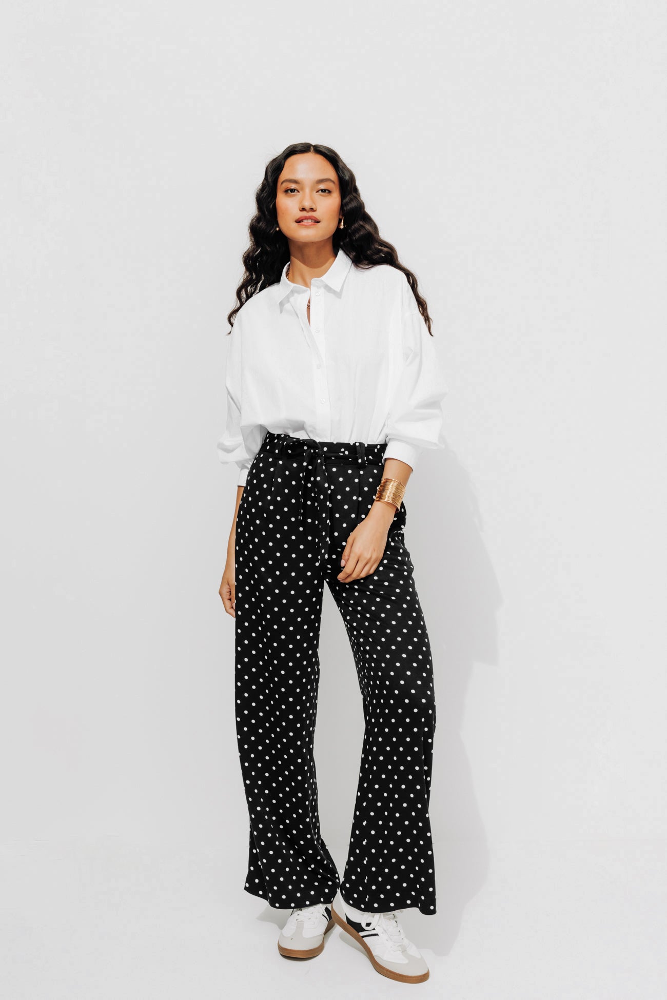 High-waist wideleg trousers - Ochre print