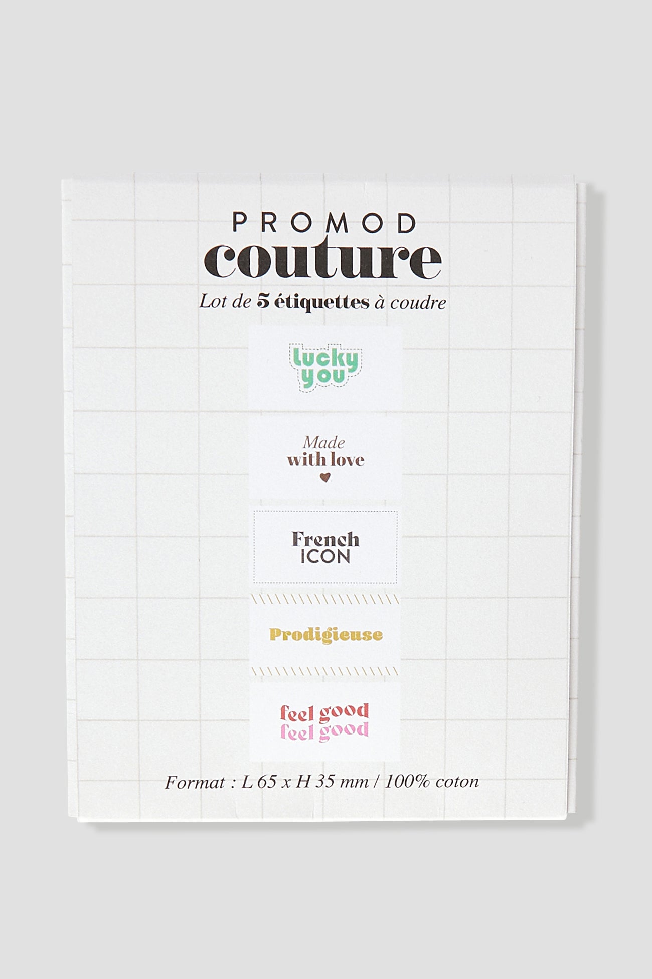 Set of 5 sewable labels - Ecru print