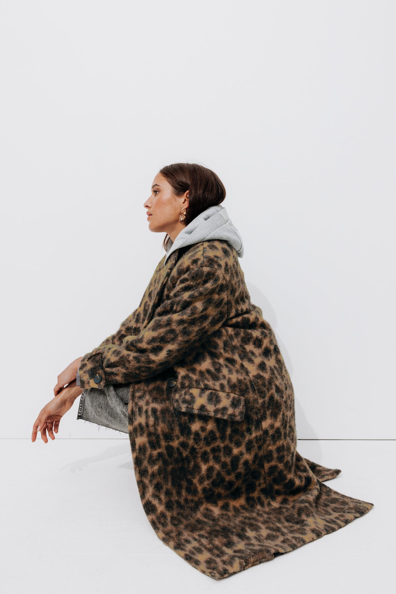 SIMONE wool blend coat - Chestnut brown print