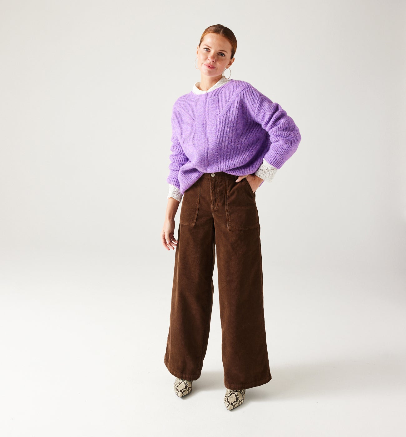 Wideleg corduroy trousers - Chestnut brown