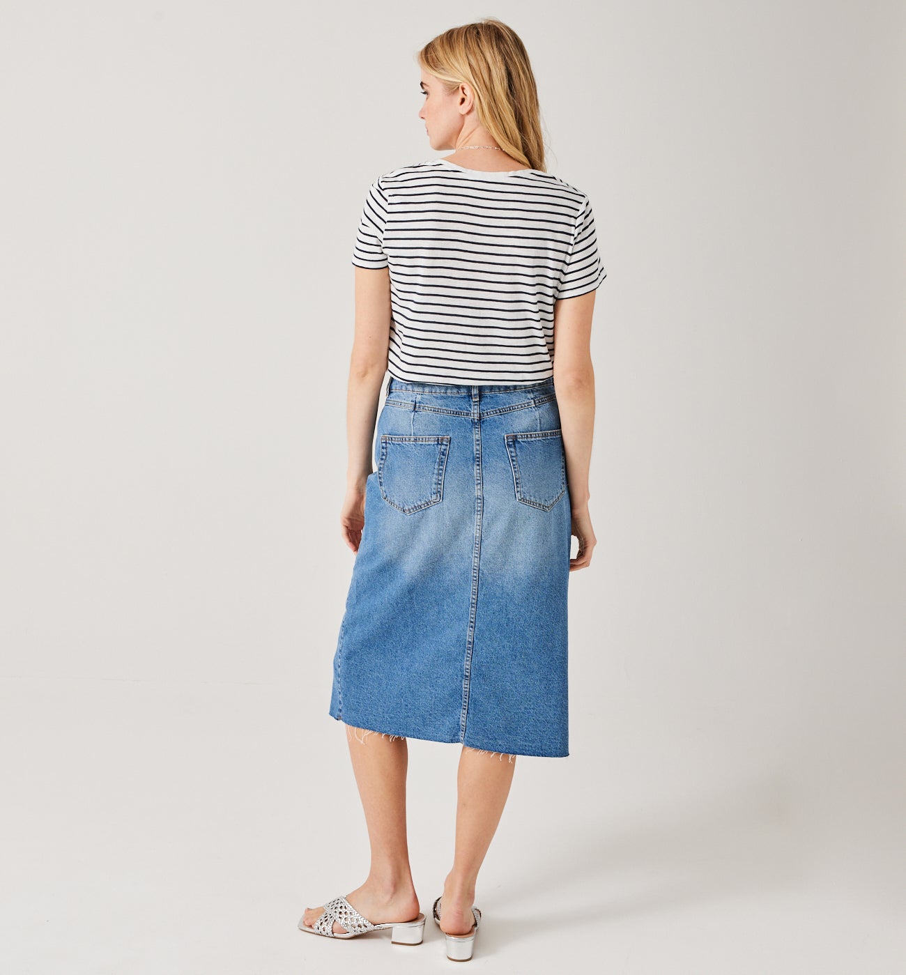 V-neck top - Navy blue stripes