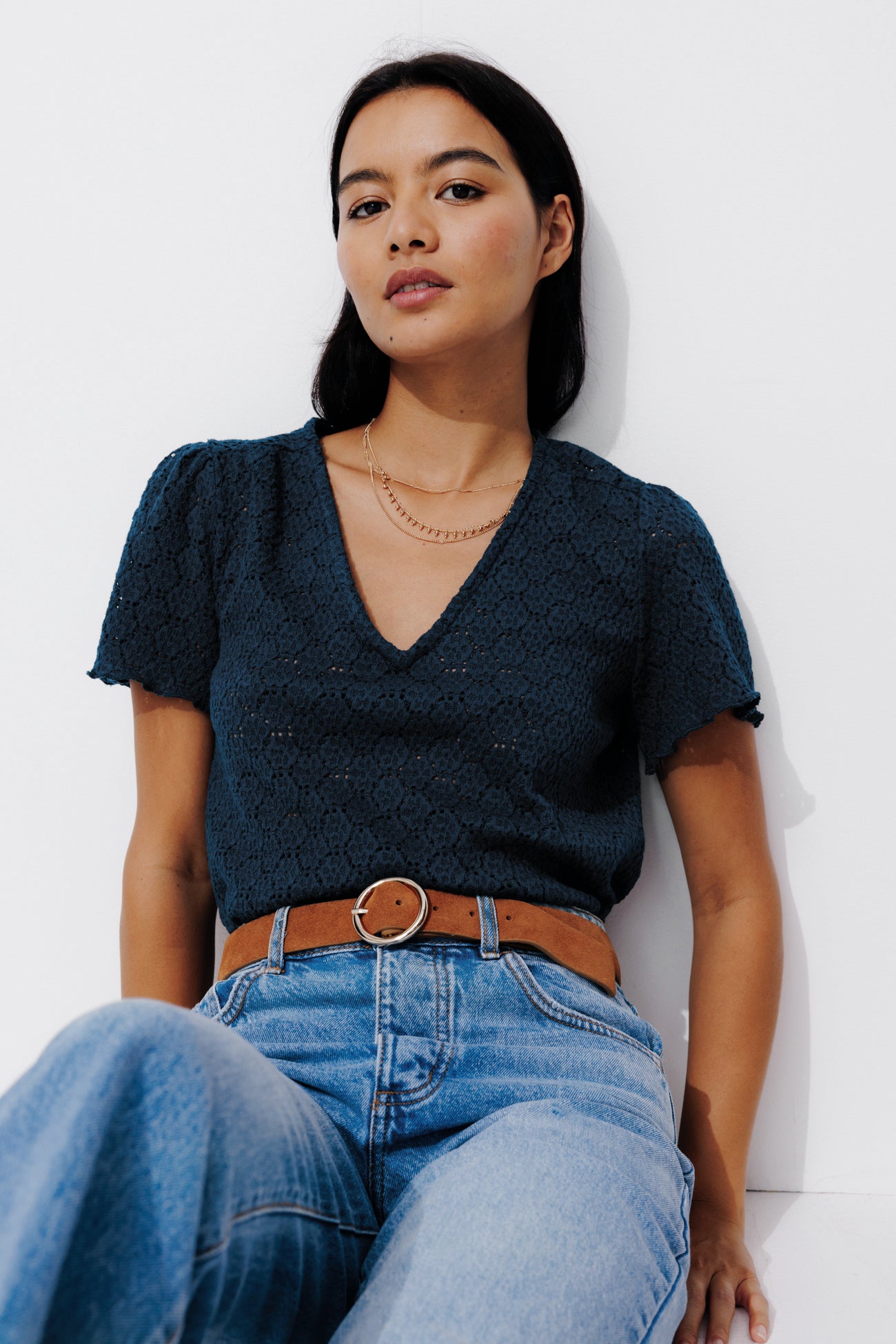 Lace effect top - Red stripes