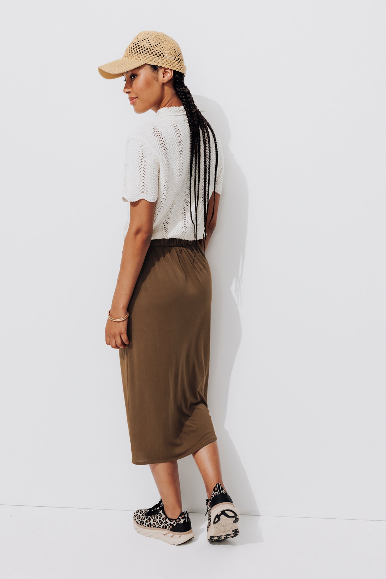 Jersey midi length skirt - Caramel