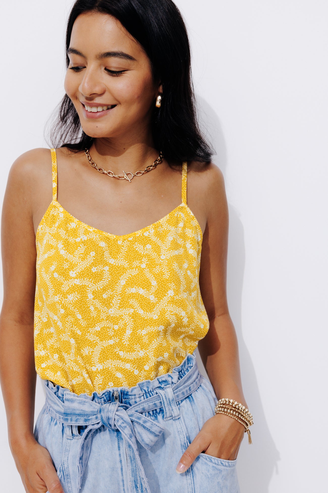 Patterned strappy top - Ochre print