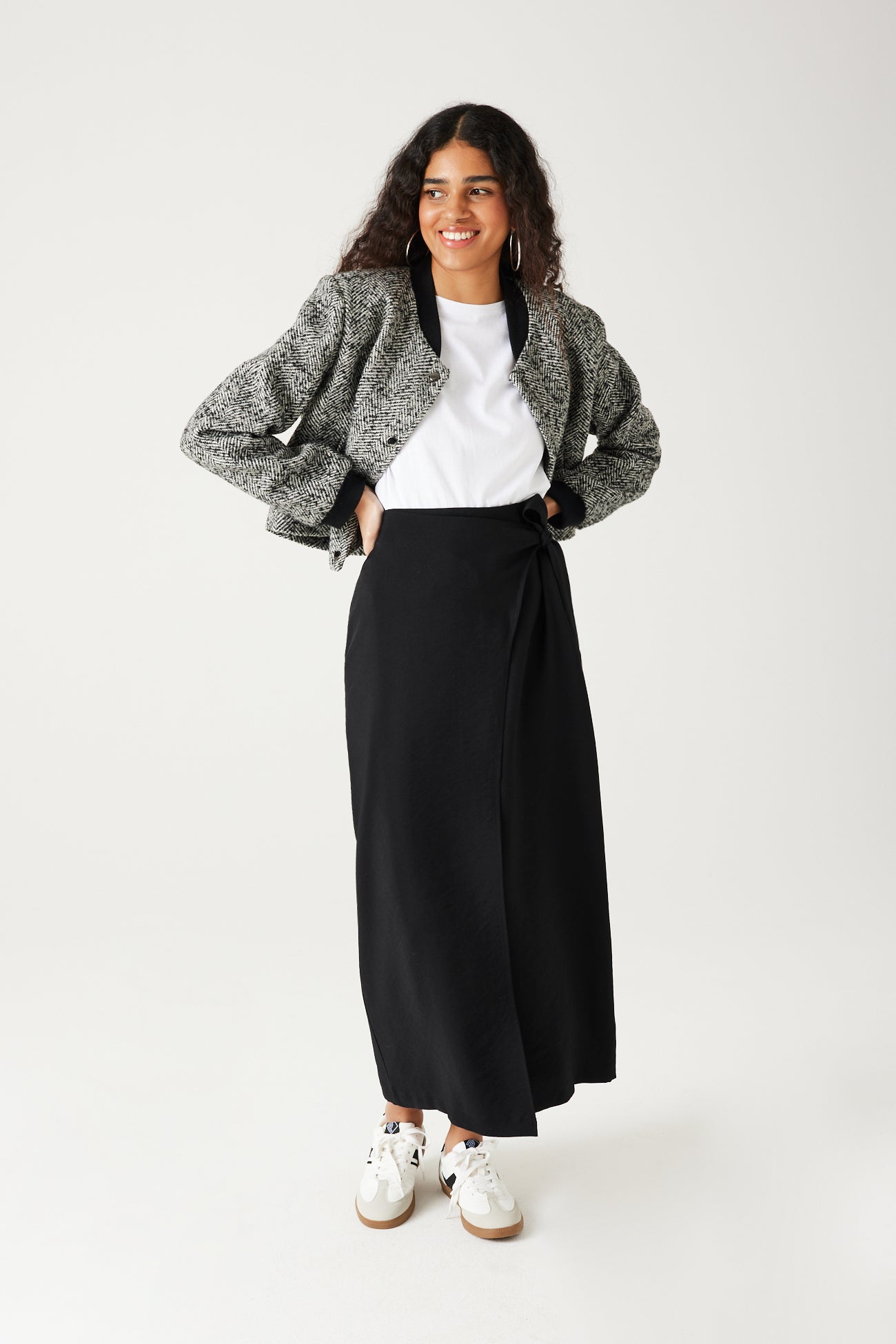 Long crossover-effect skirt - Ecru