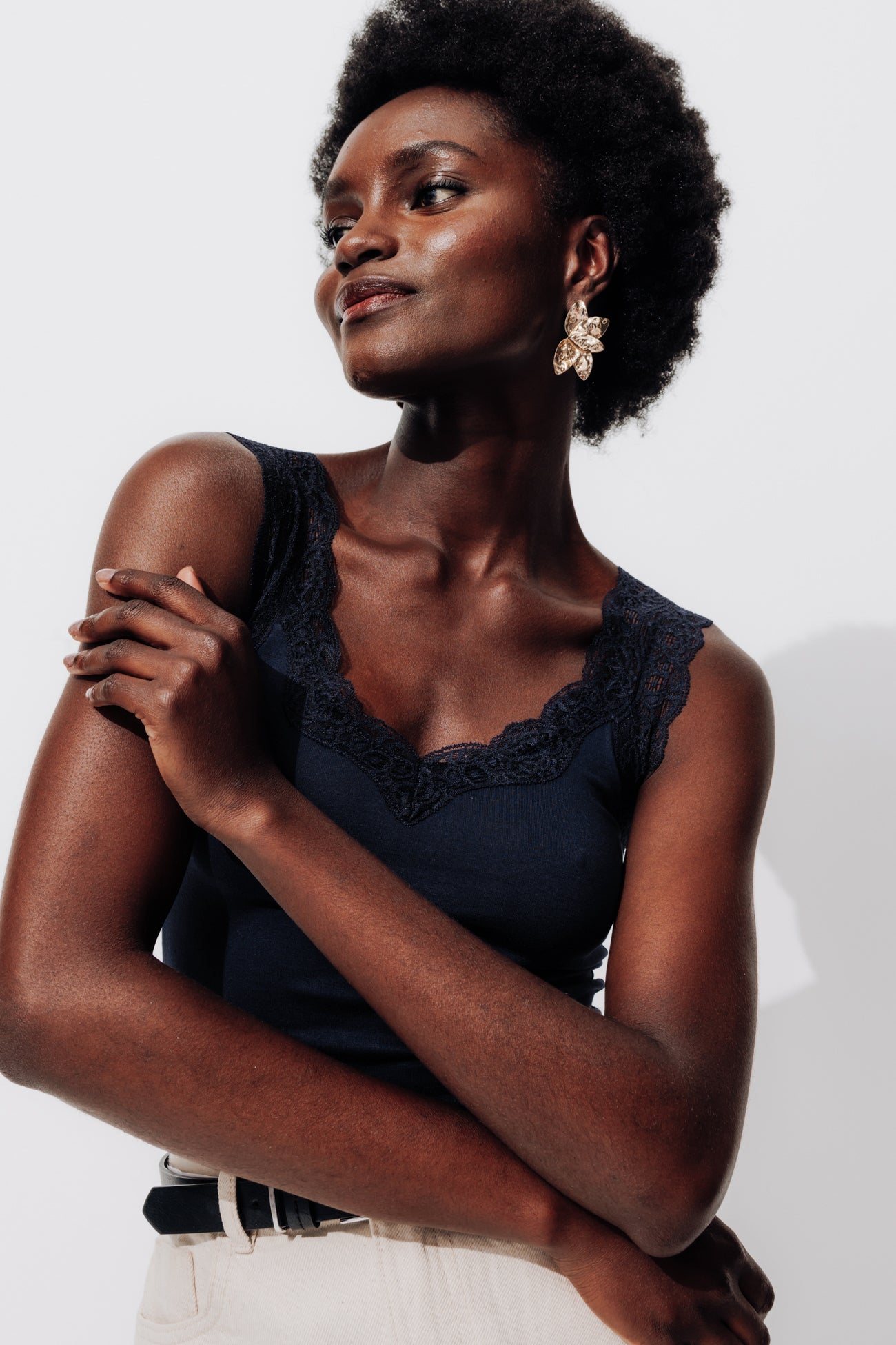 Lace strap top - Navy blue