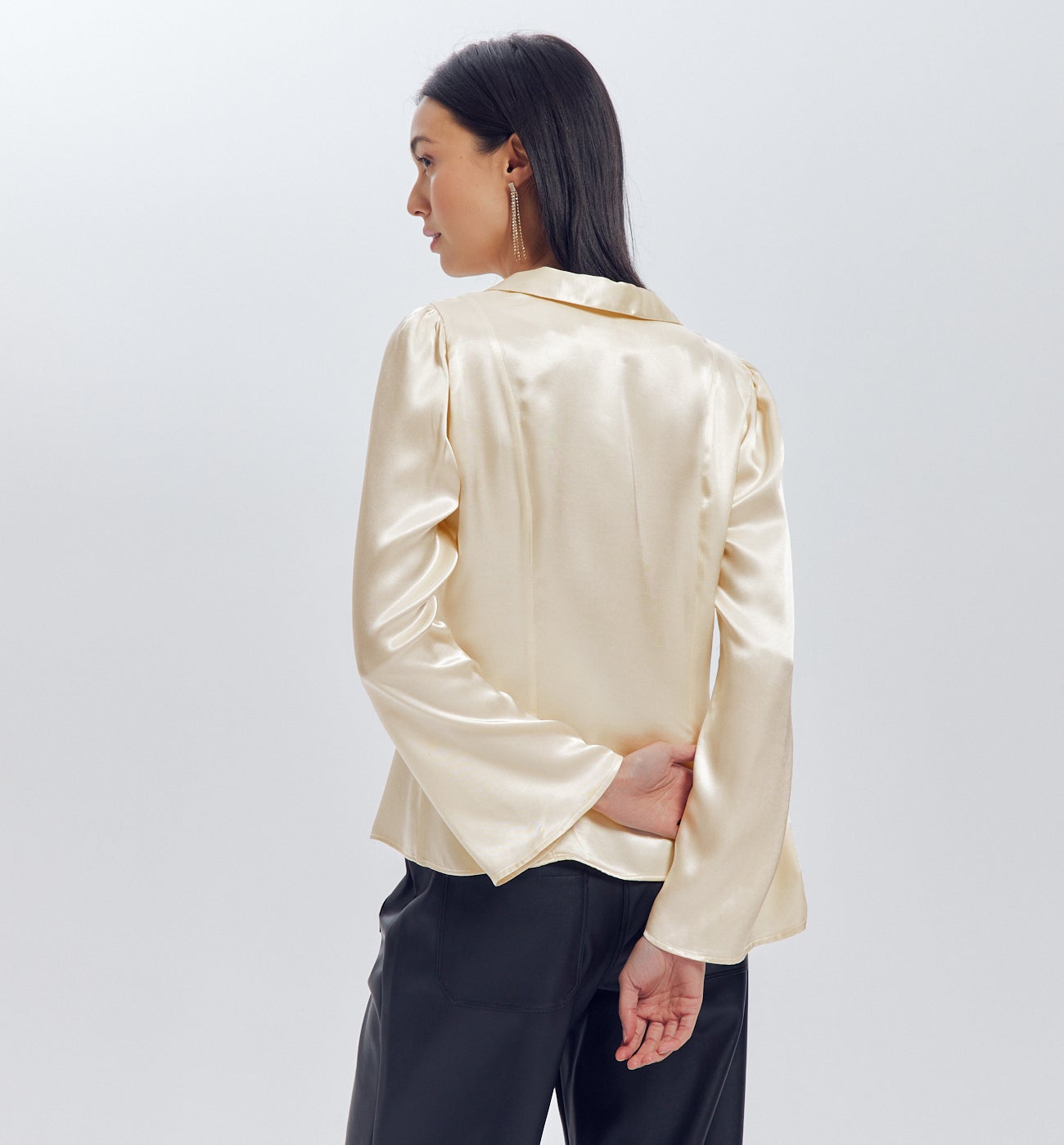 Plain satin blouse - Soft chestnut
