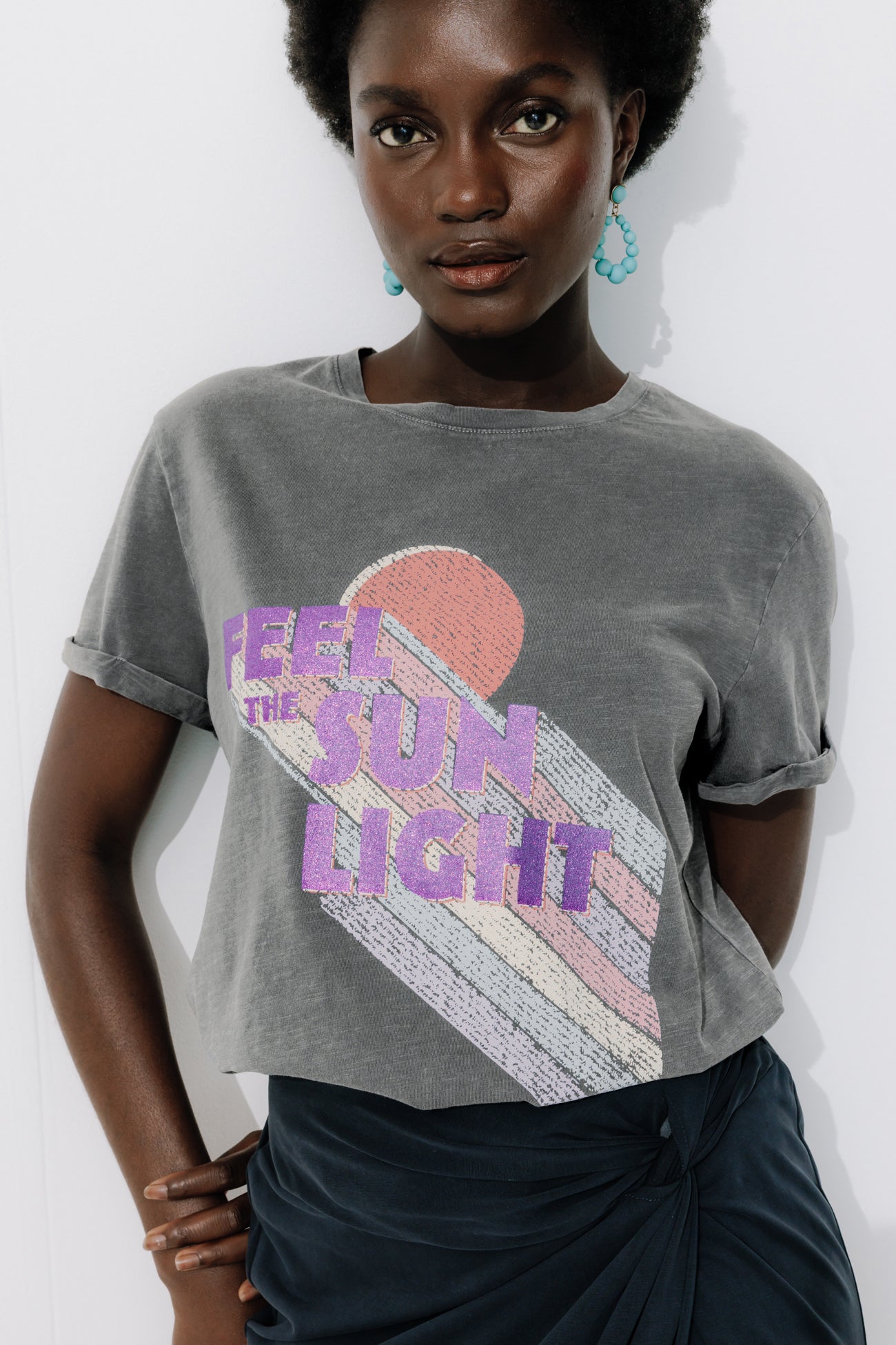 T-shirt with glitzy slogan - Multicolour print
