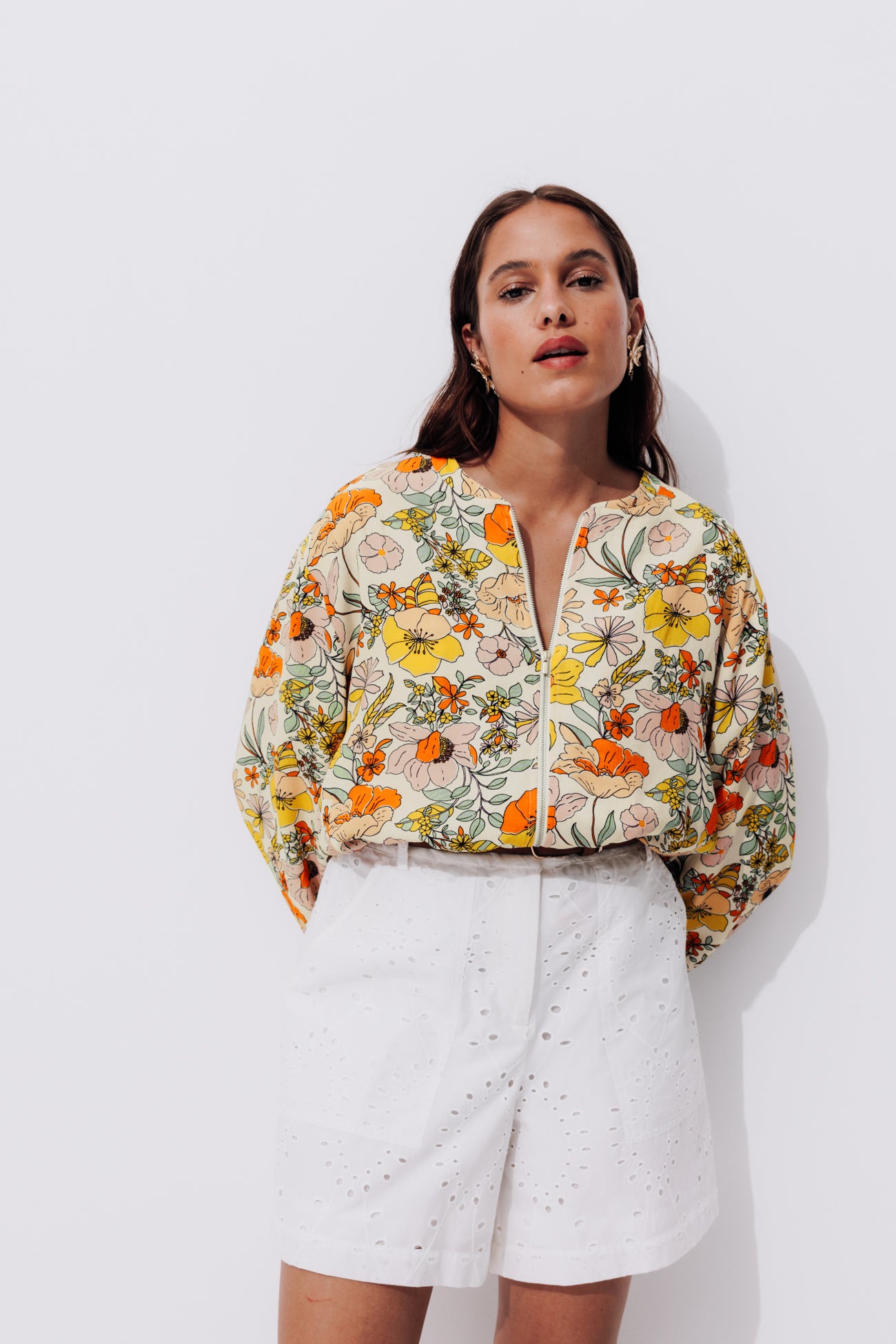 Patterned bomber jacket - Ecru print