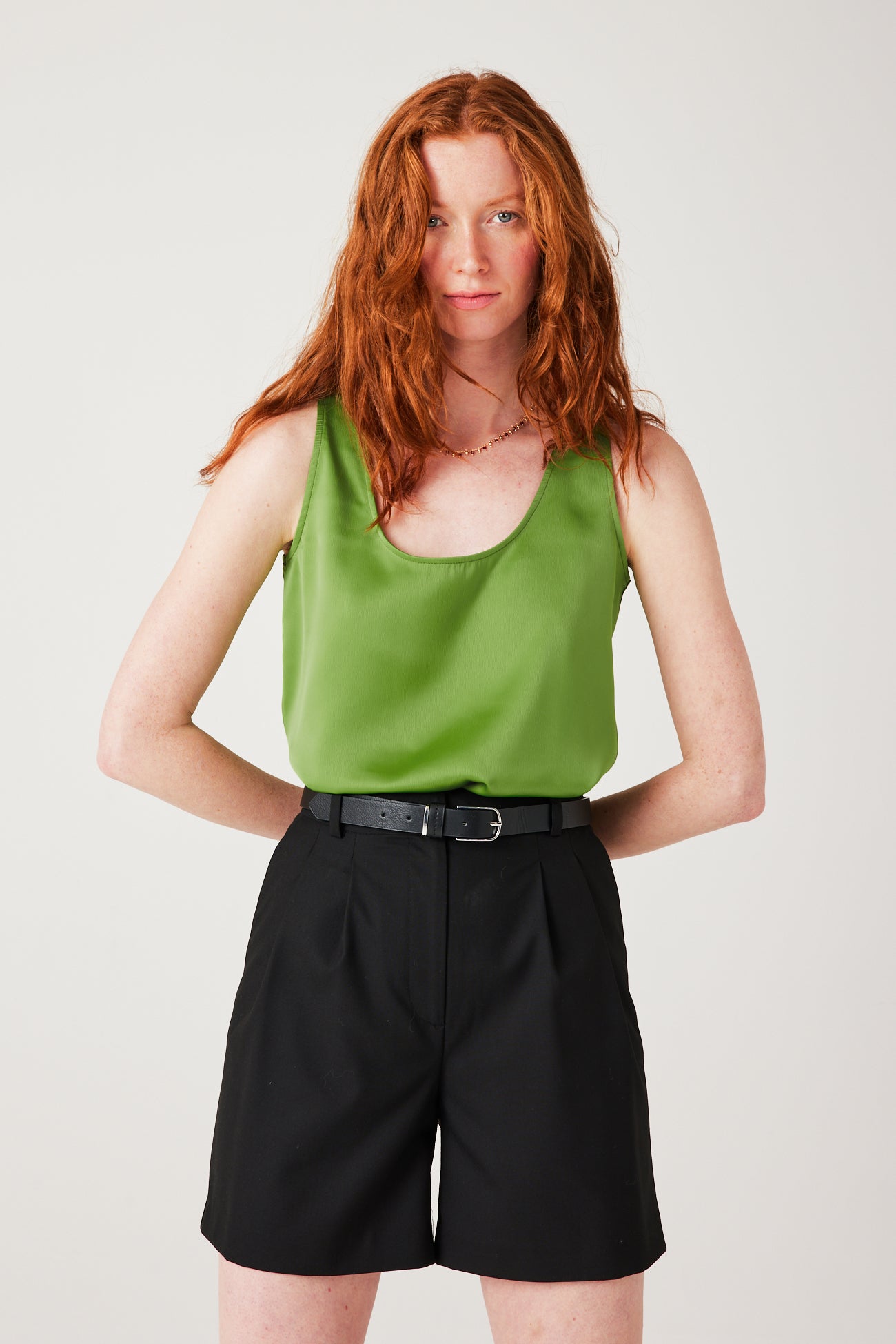 Plain satin sleeveless top - Green