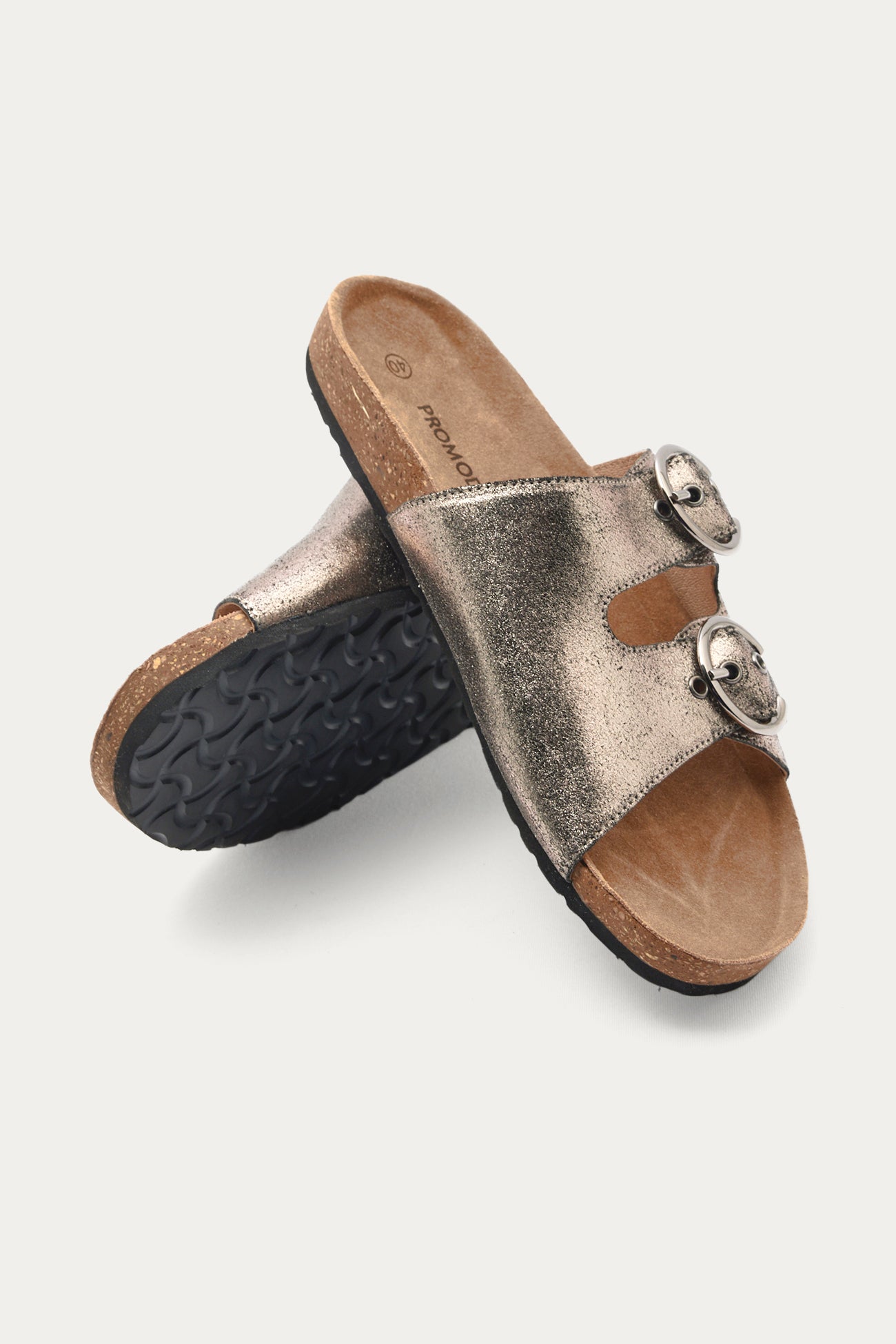 Glitzy leather slip-on sandals - Antique gold