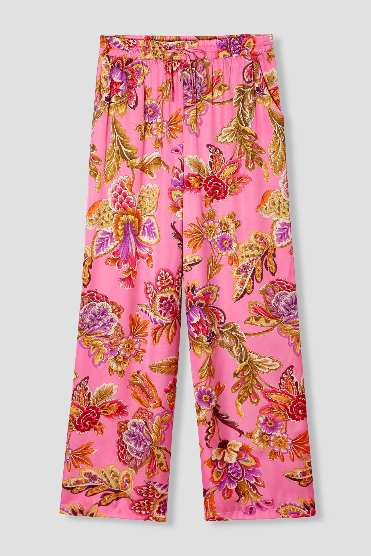 Wideleg satin trousers - Pink print