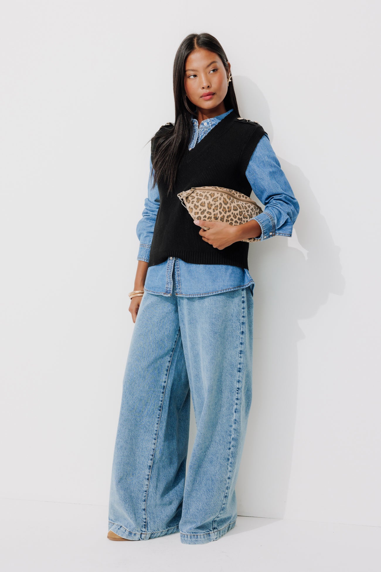 Sleeveless jumper - Ecru stripes