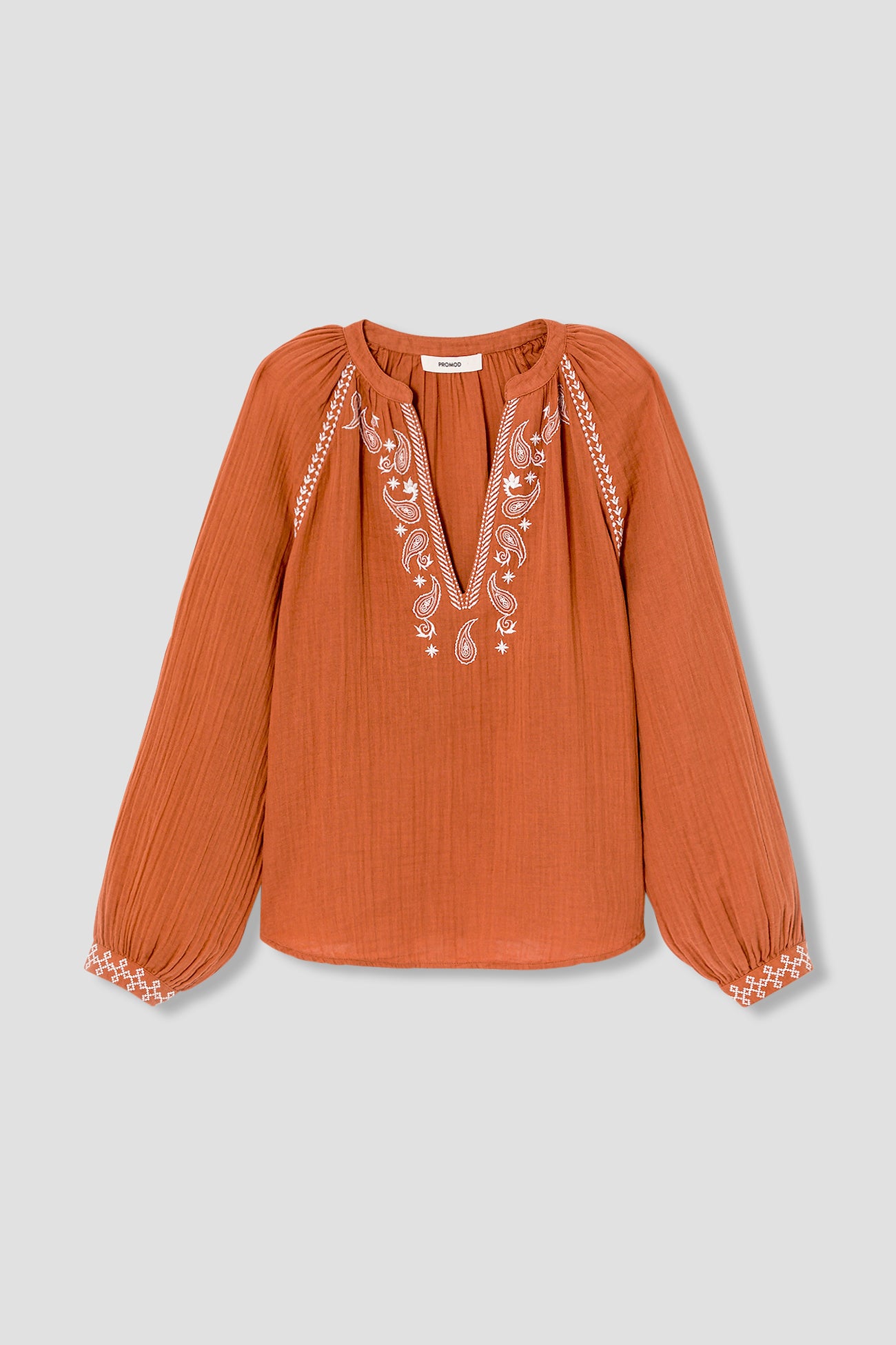 Embroidered gauze cotton shirt - Sienna