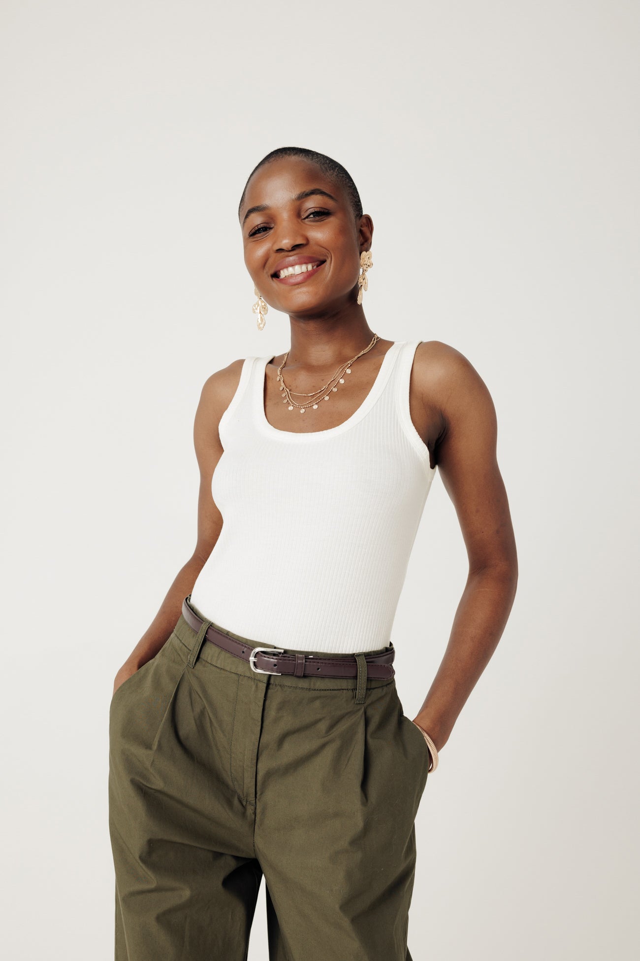 Ribbed sleeveless top - Ecru