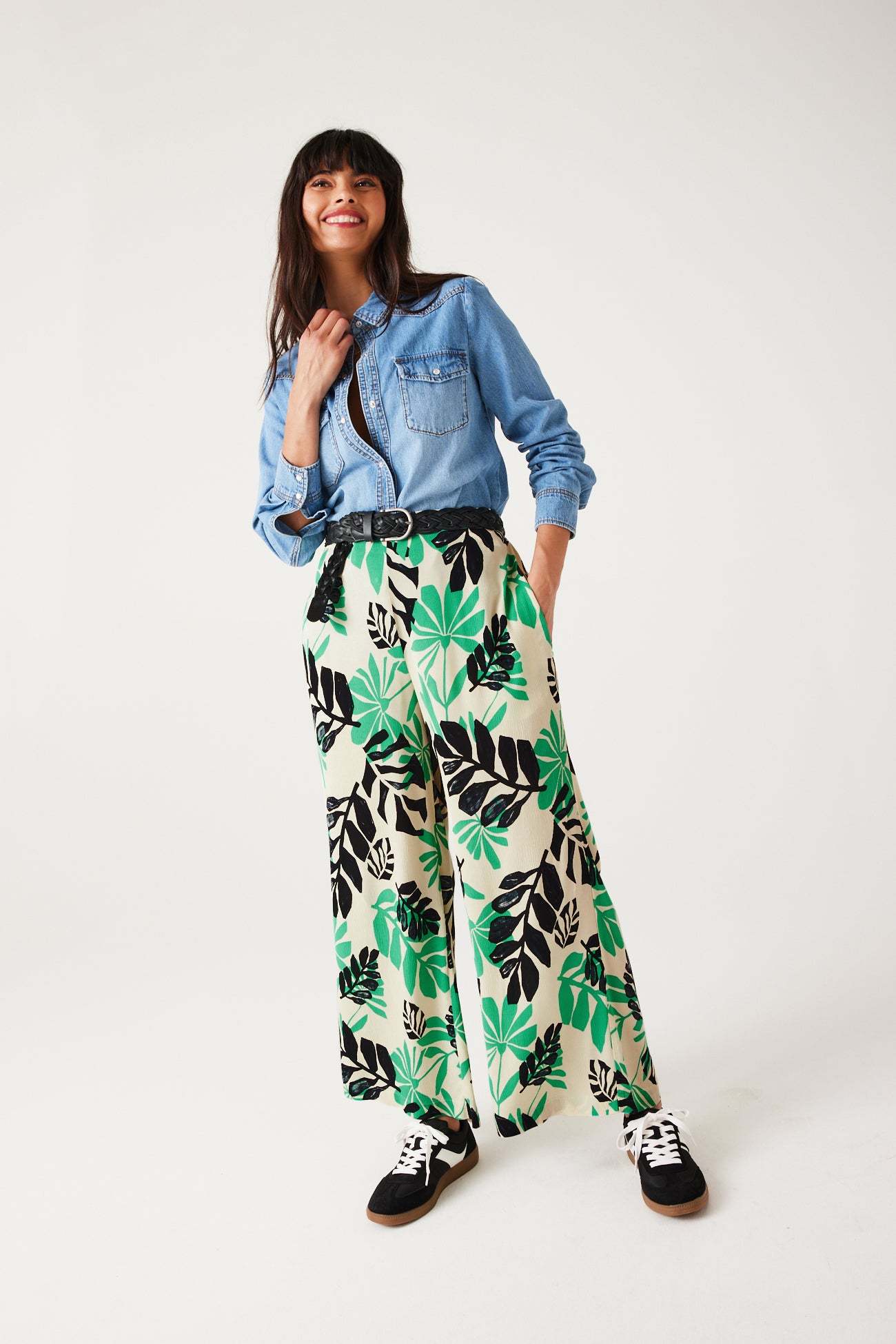 Wideleg patterned trousers - Ecru print