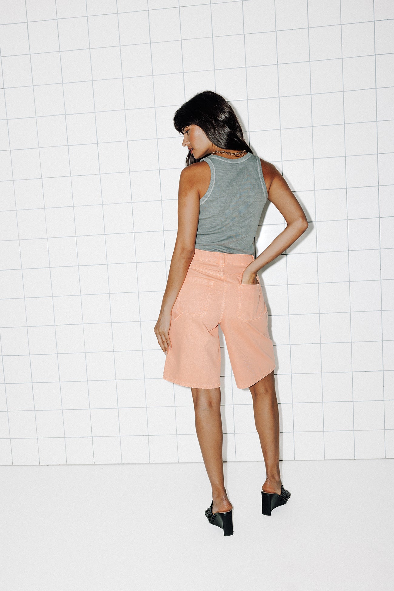 Plain canvas bermuda shorts - Apricot