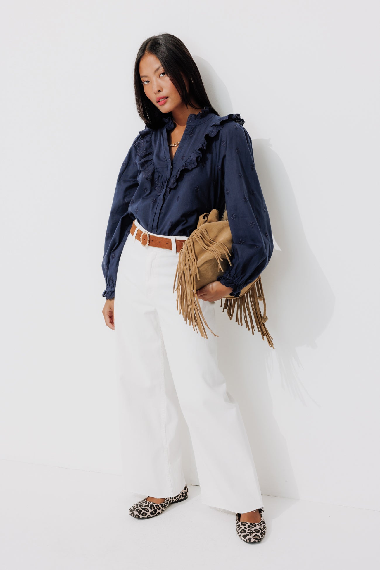 Embroidered cotton shirt - Ecru