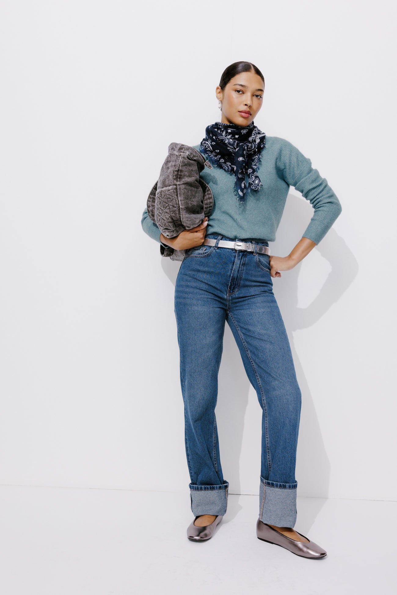 V-neck ribbed jumper - Grey