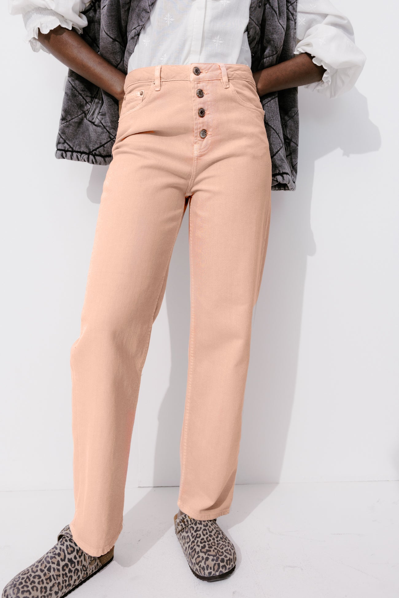Button fly jeans - Light salmon pink