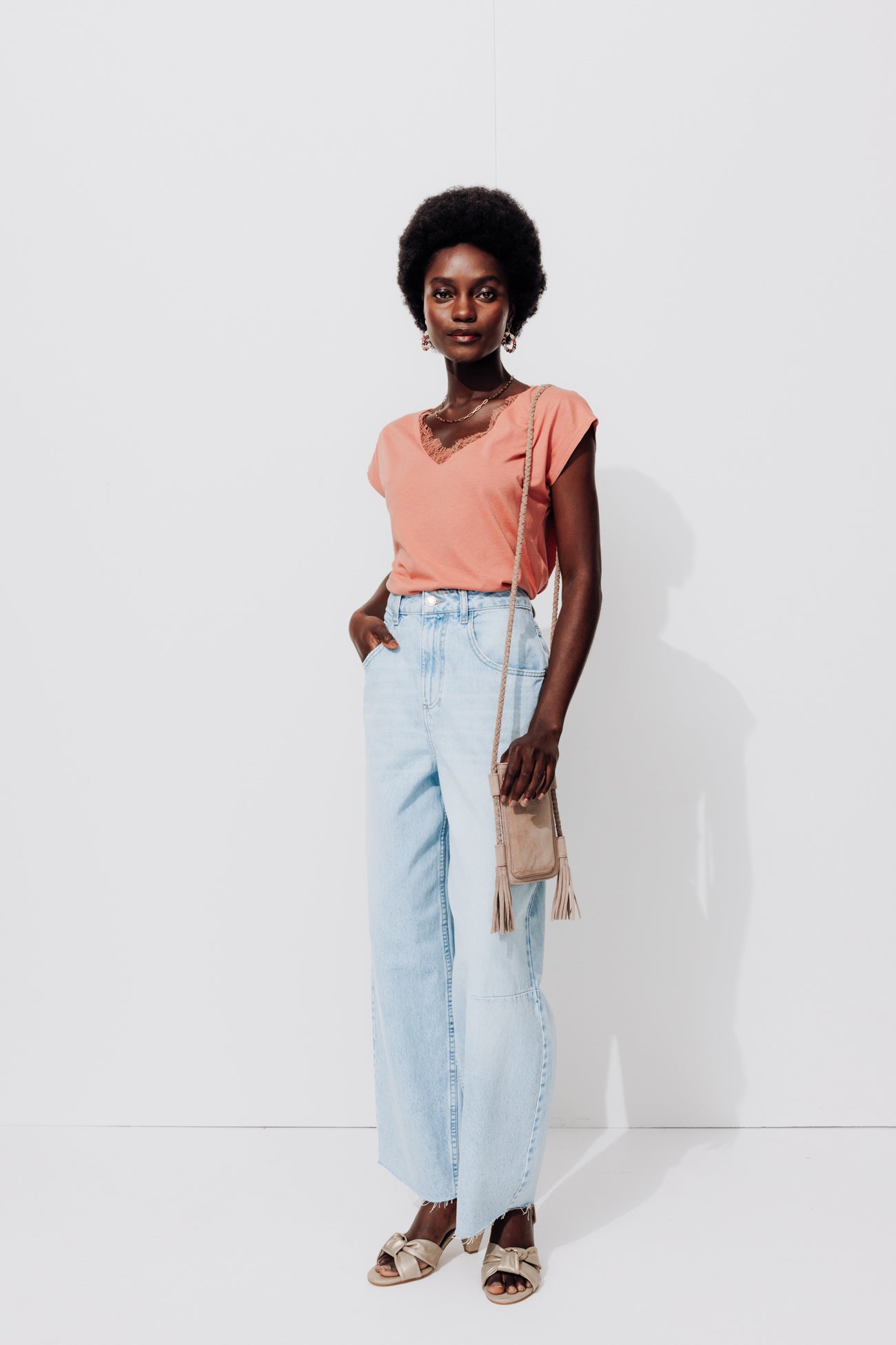 Lace detail t-shirt - Khaki