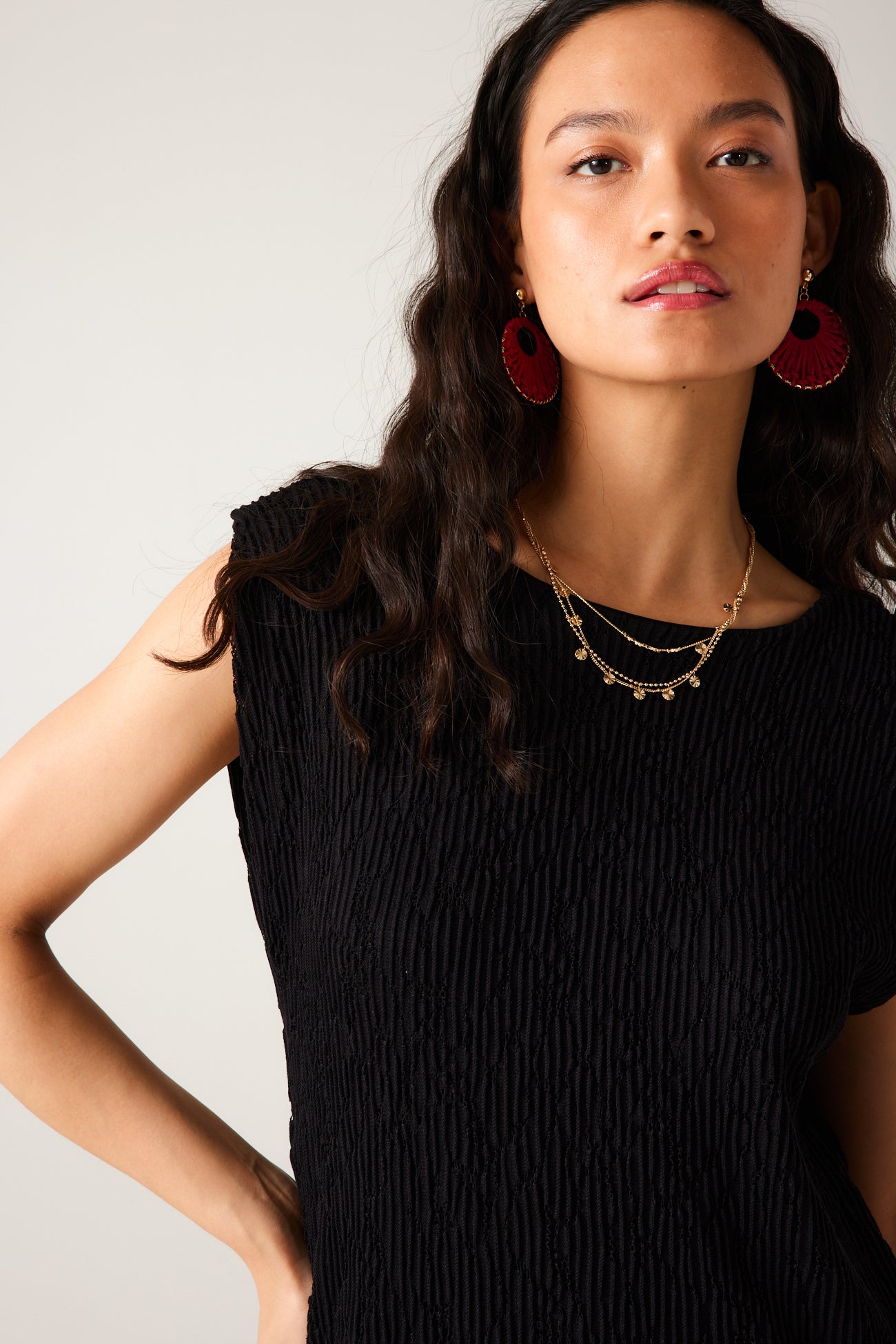 Pleat-effect lace dress - Ecru