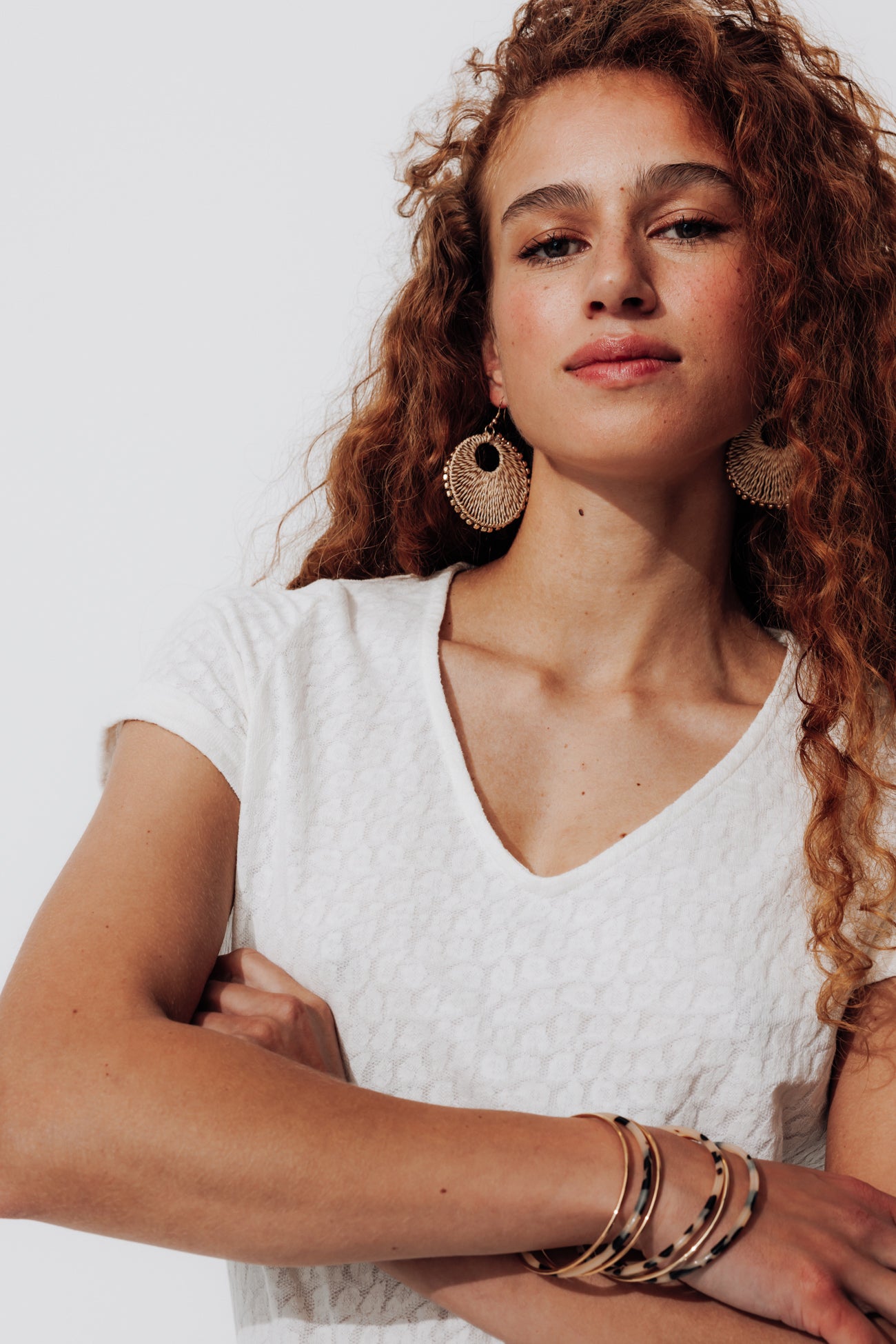 V-neck fashion t-shirt - Ecru