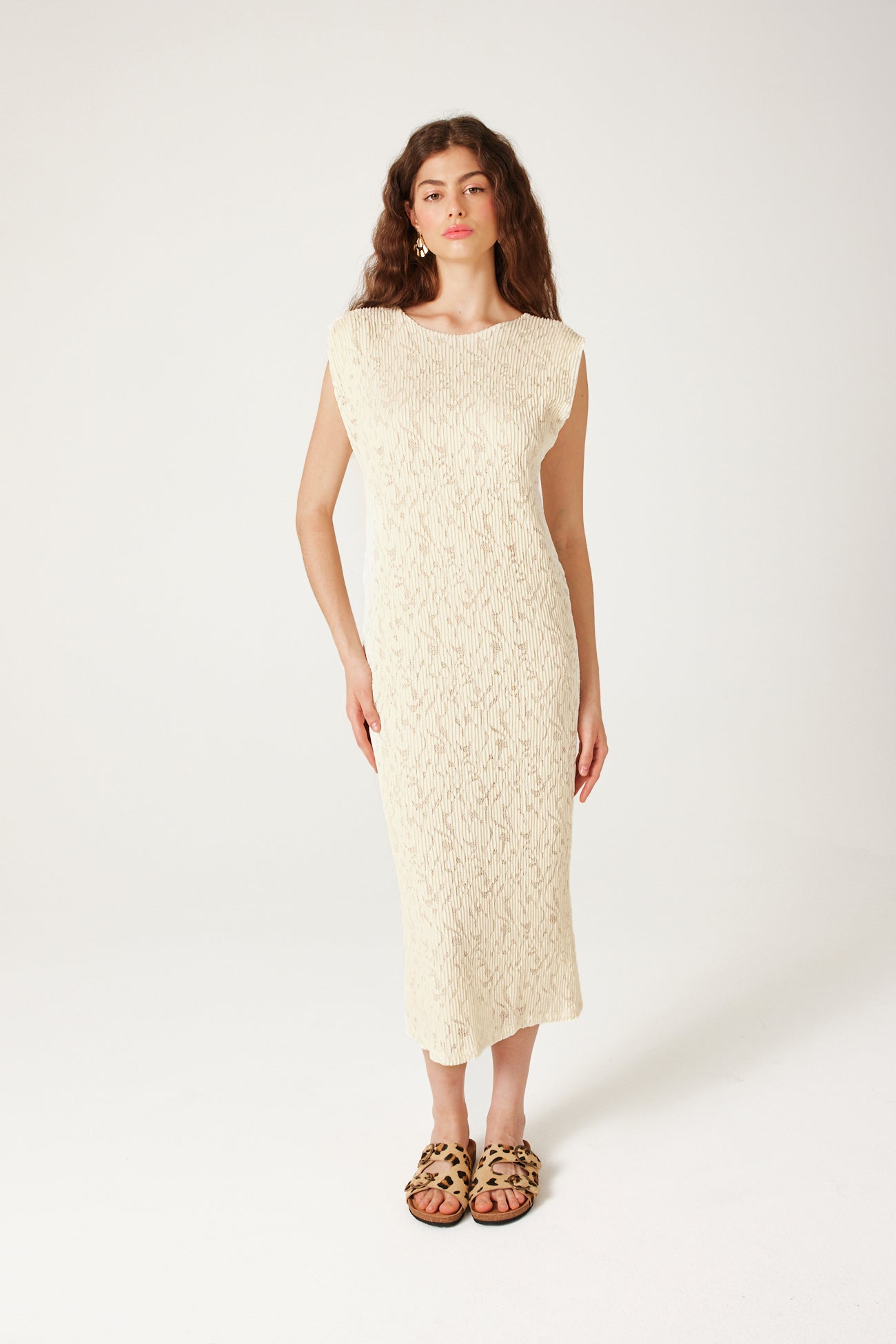 Pleat-effect lace dress - Ecru