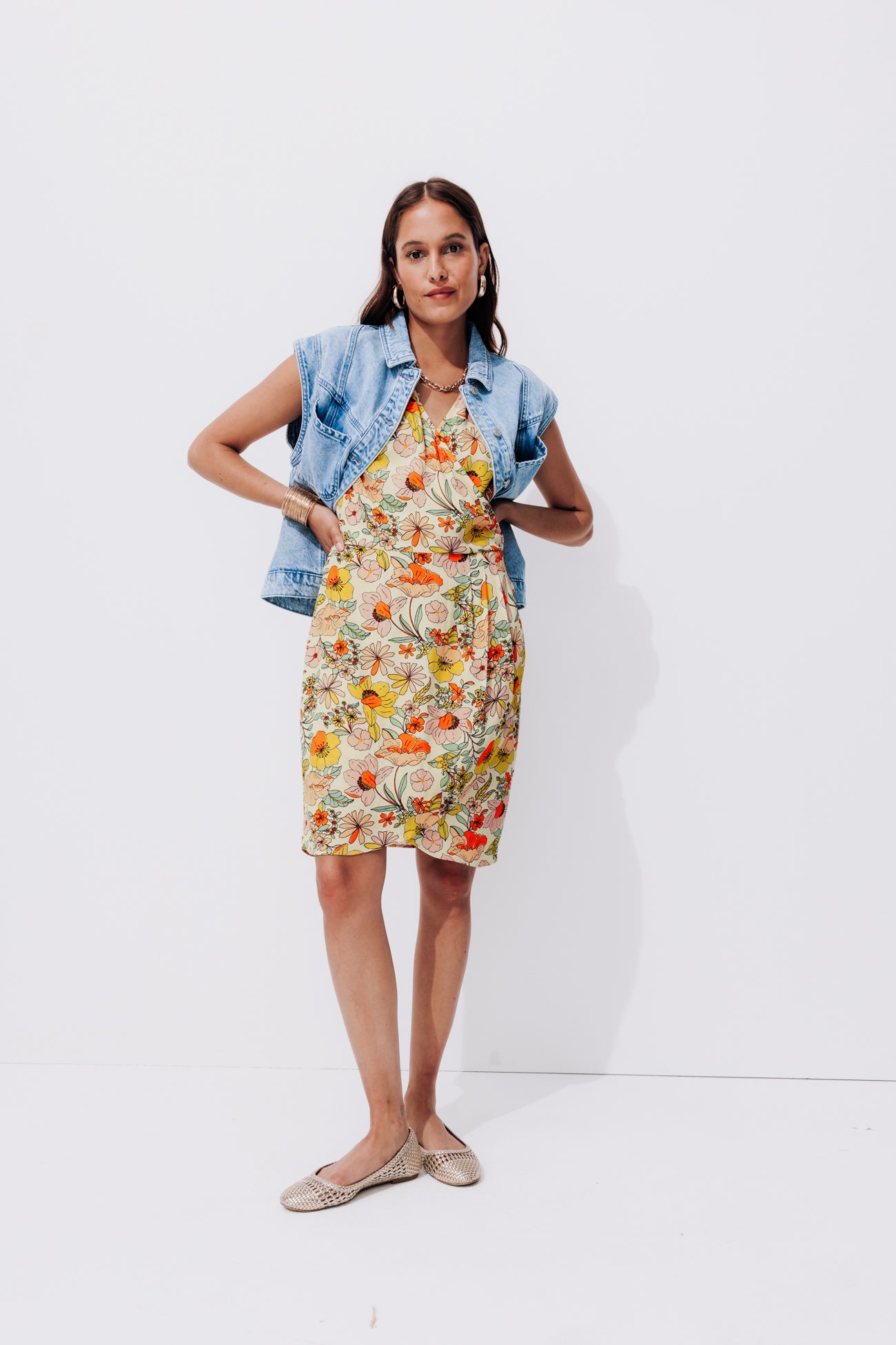 Short floral dress - Ecru print