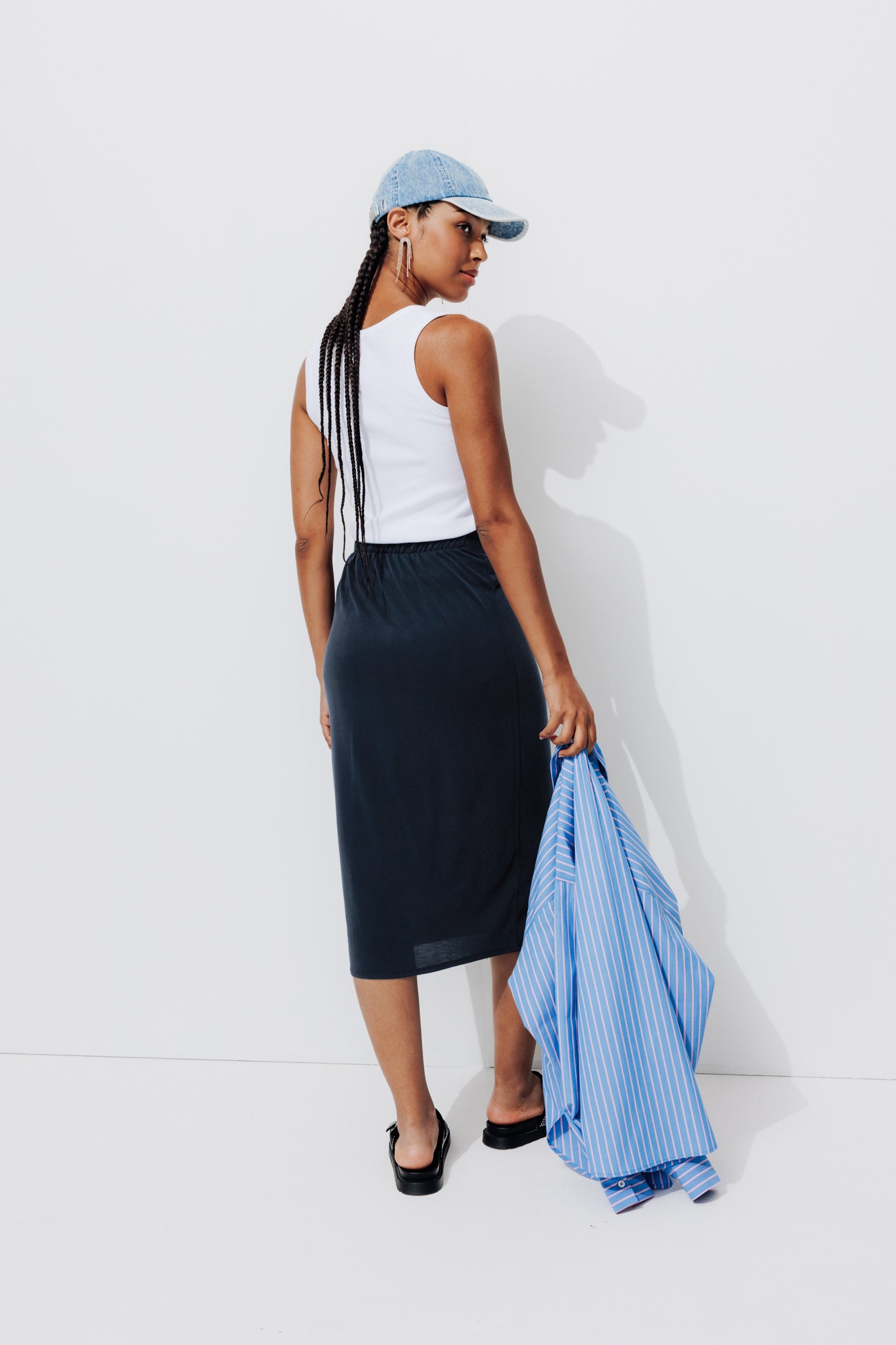 Jersey midi length skirt - Caramel