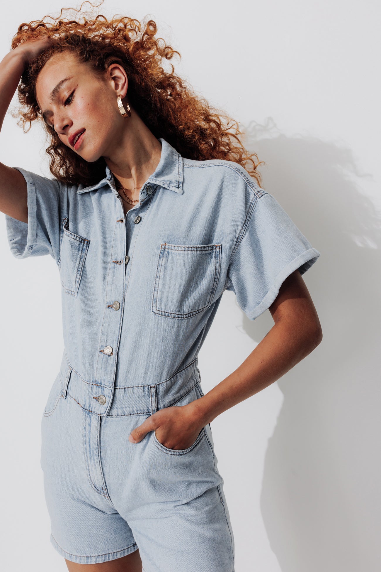 Denim shorts jumpsuit - Light denim