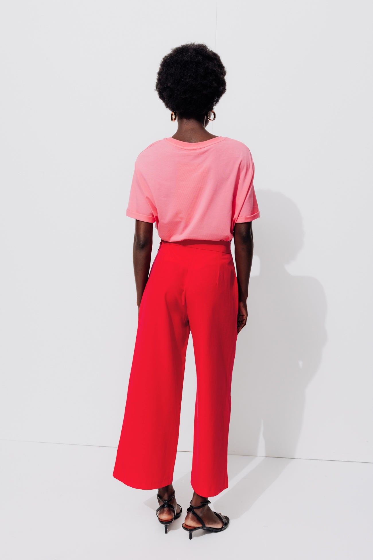 Wideleg calf-length trousers - Red