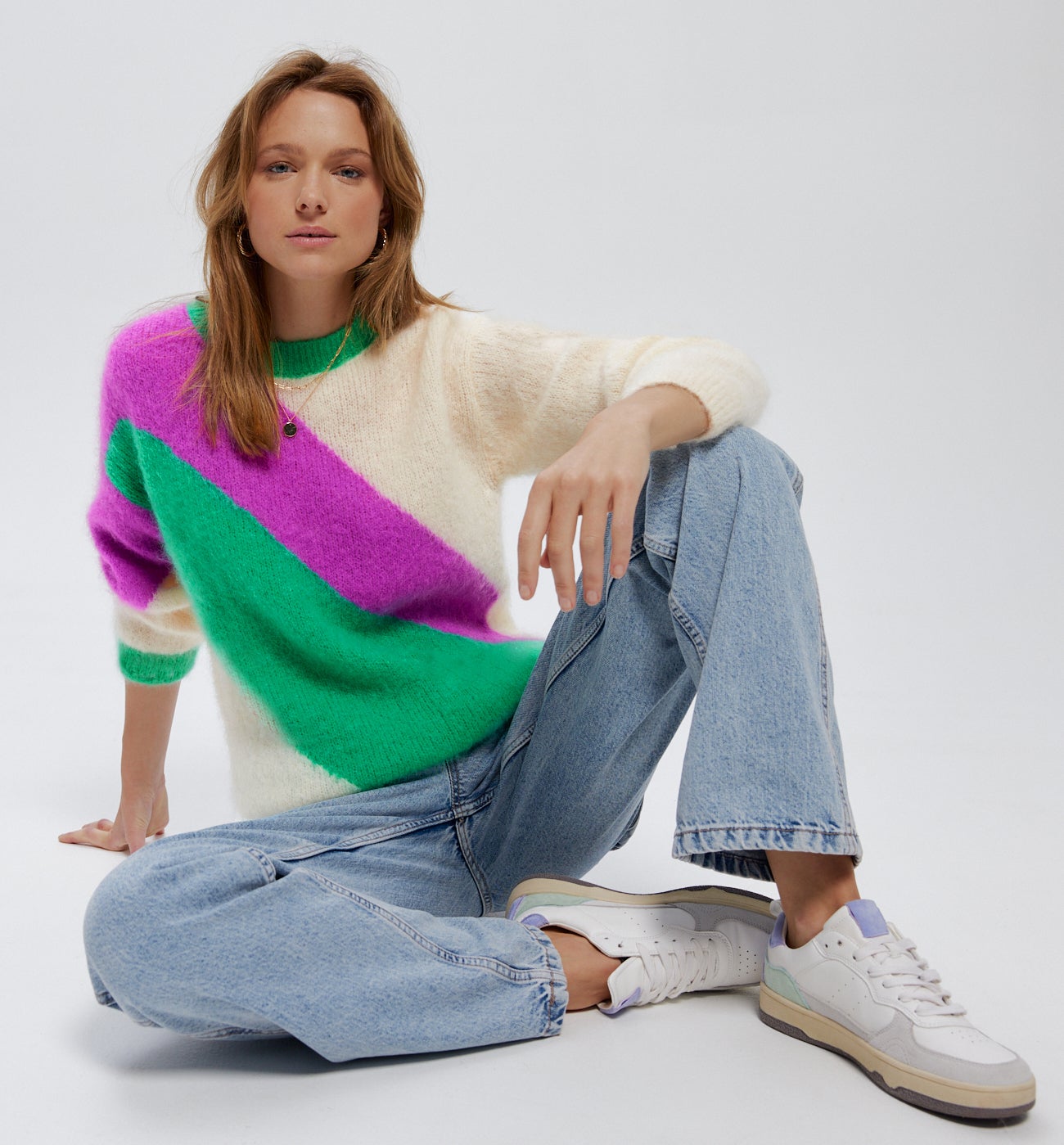 Round neck jumper - Green print