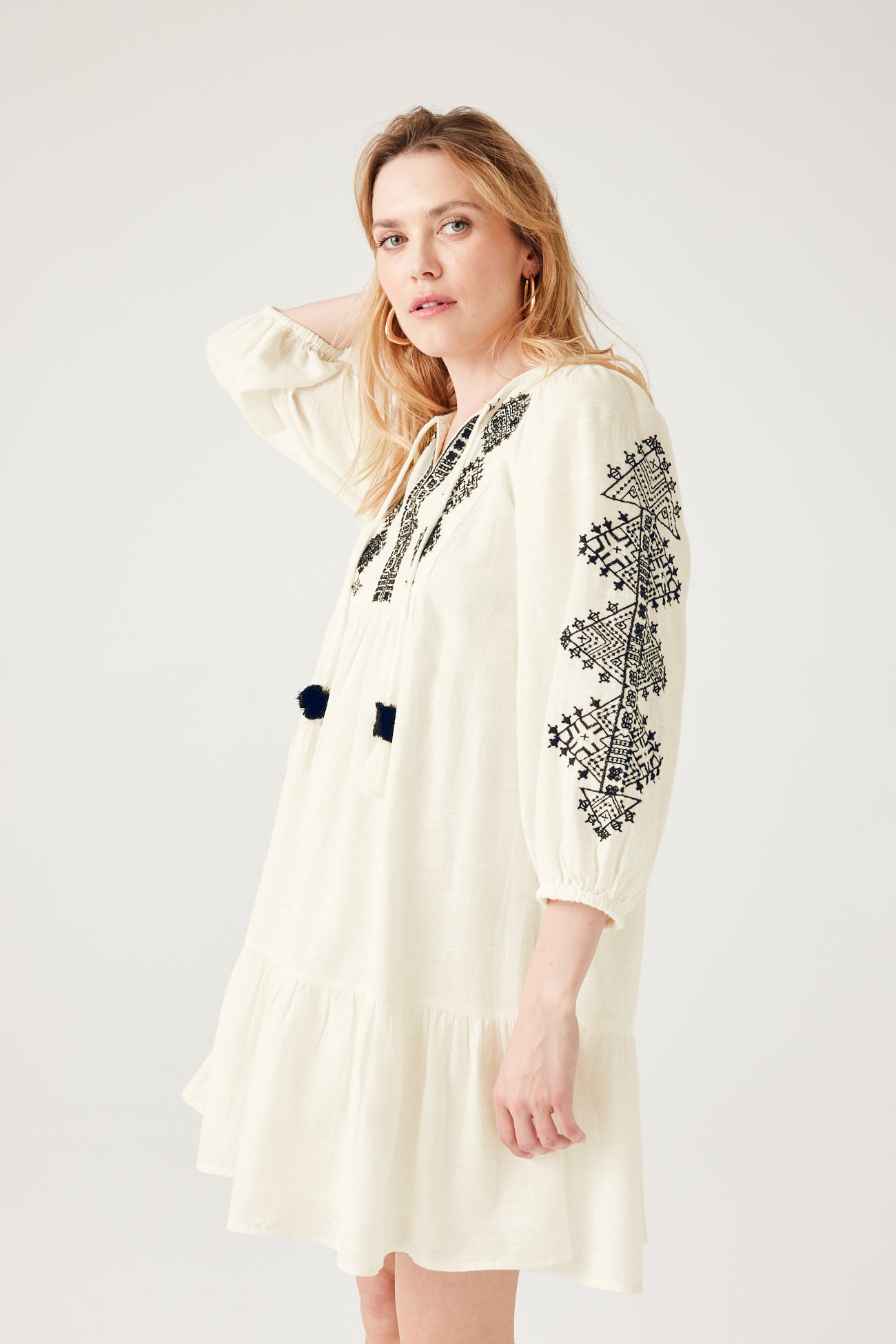 Embroidered babydoll dress - Ecru