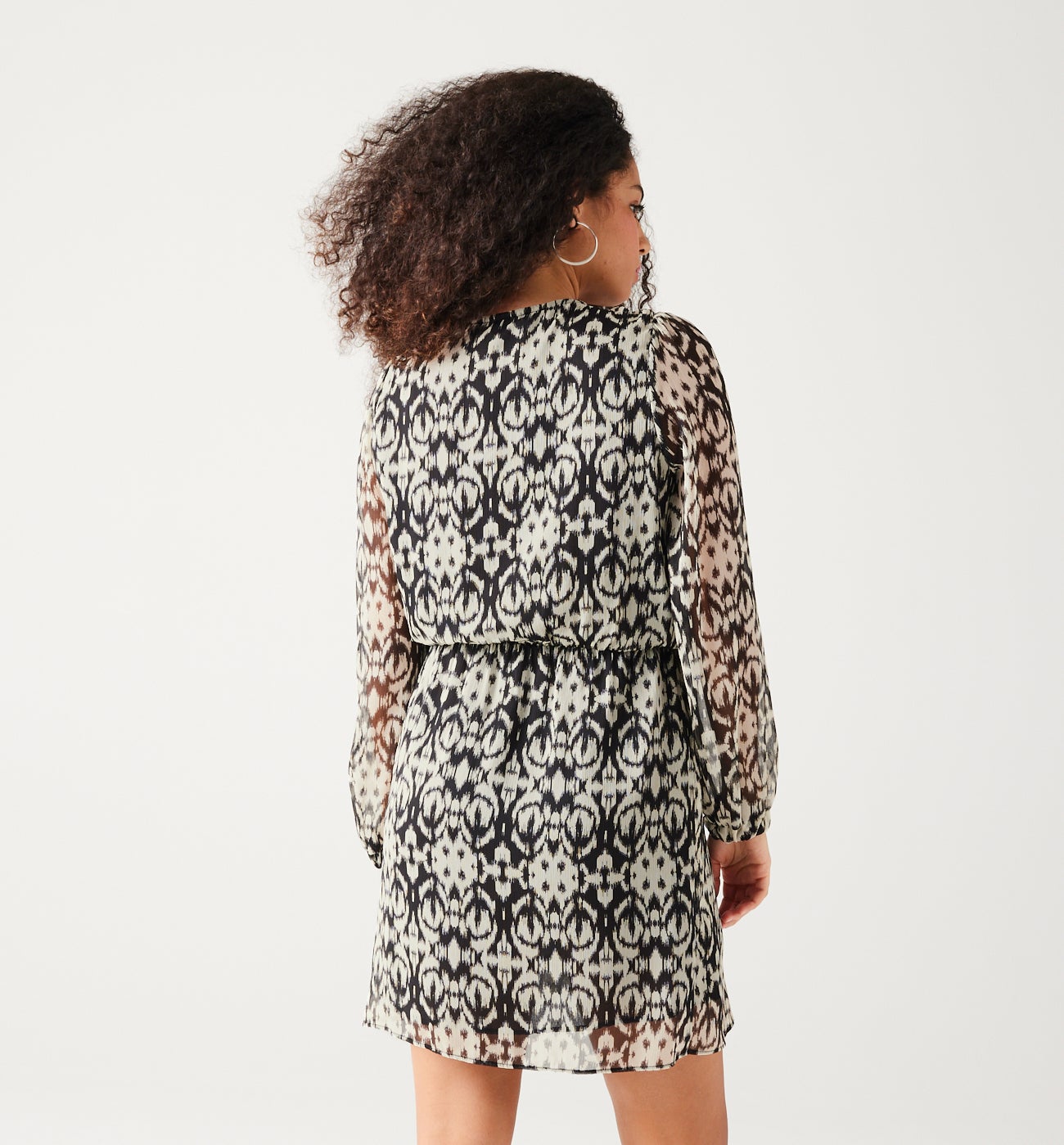 Short ikat design dress - Black print