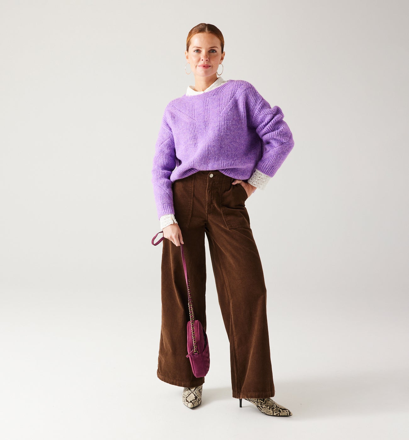 Wideleg corduroy trousers - Chestnut brown