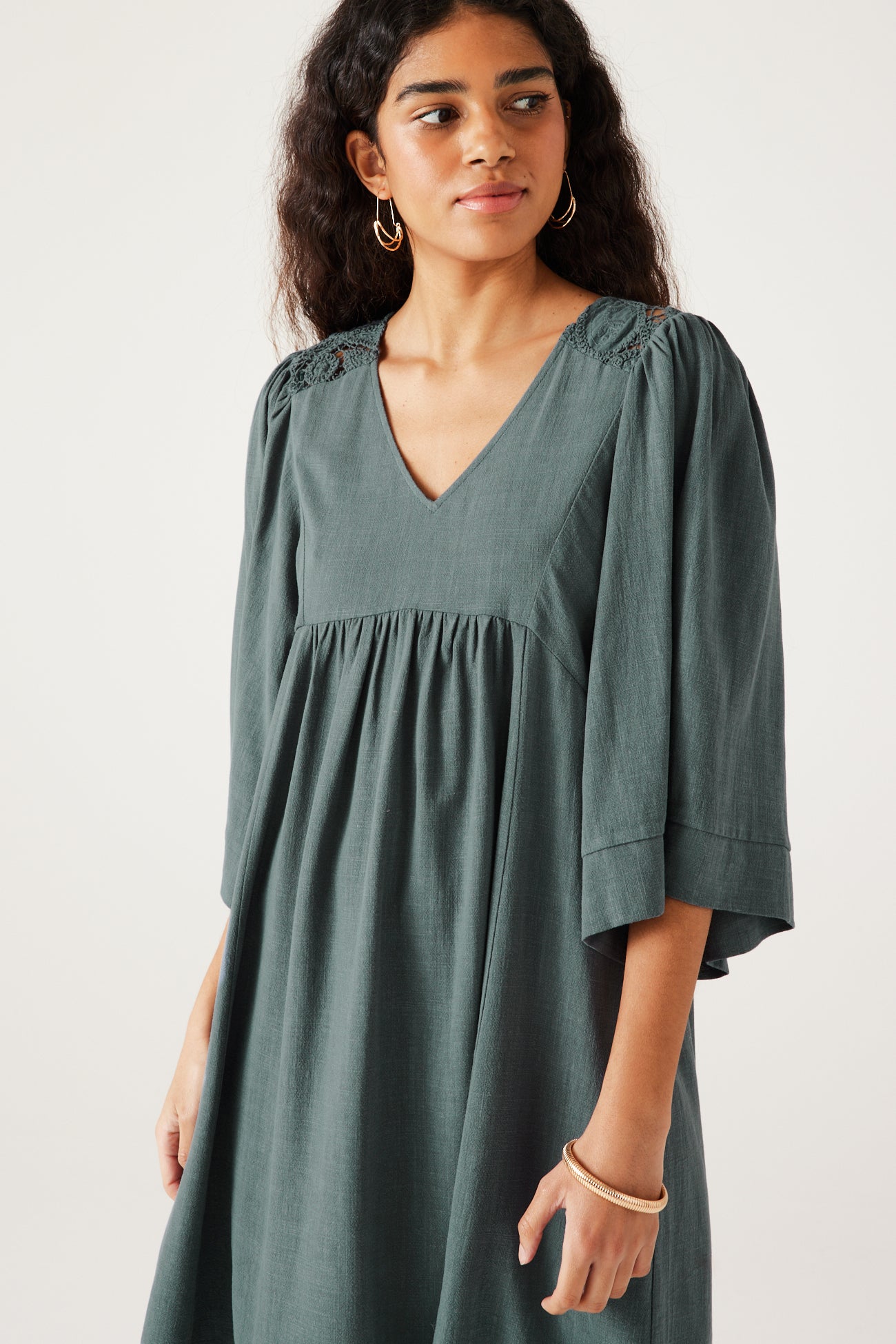 Plain babydoll dress - Ochre