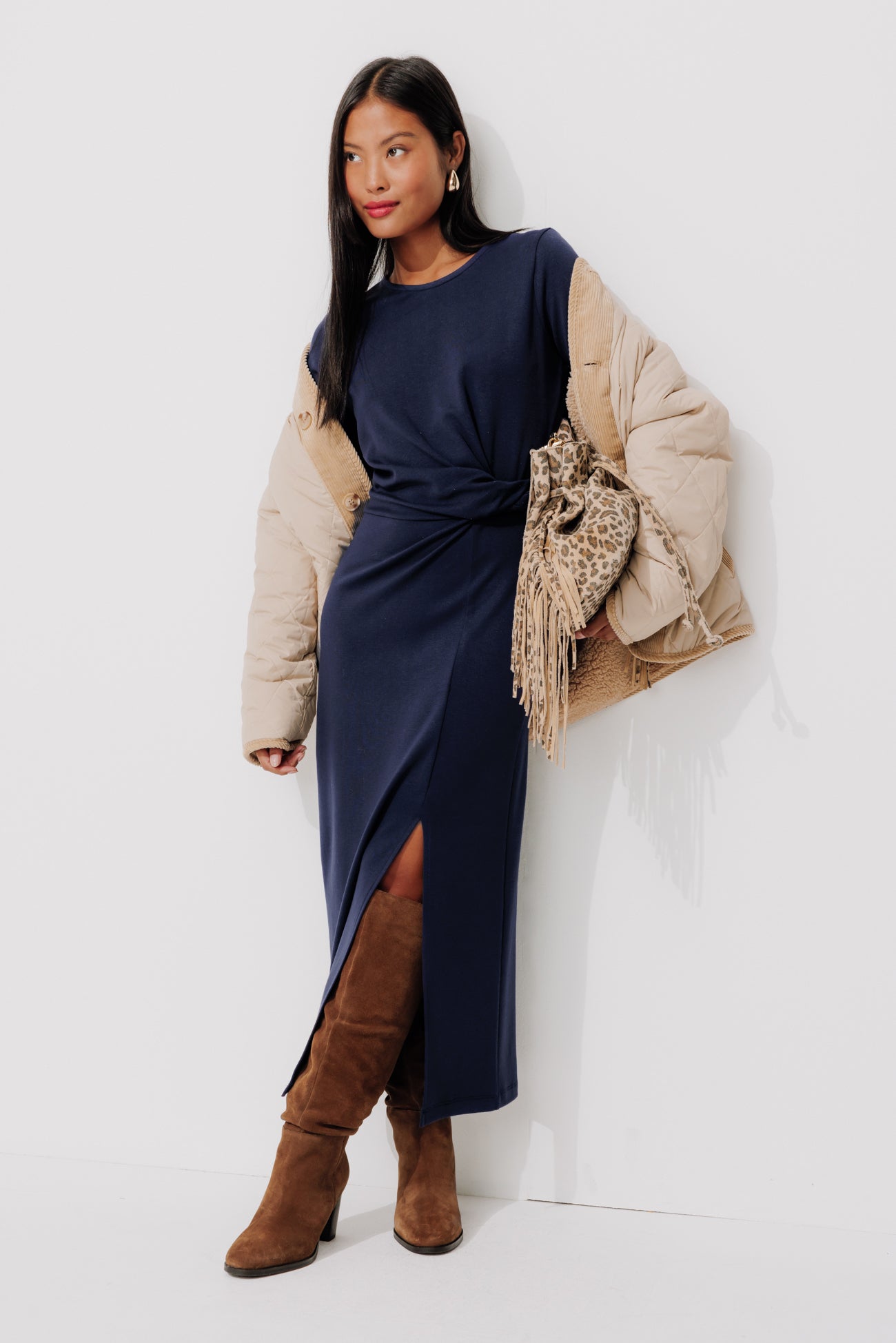 Short-sleeved jersey dress - Navy blue