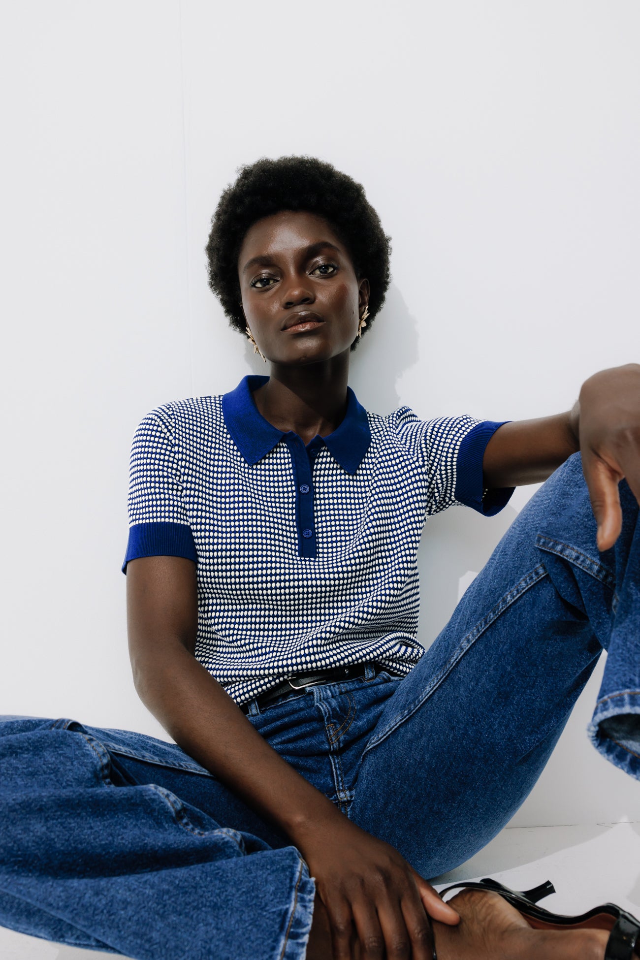 Jacquard-effect polo shirt - Blue print