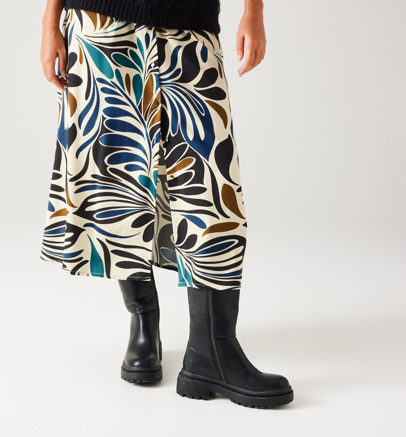 Patterned midi skirt - Beige print