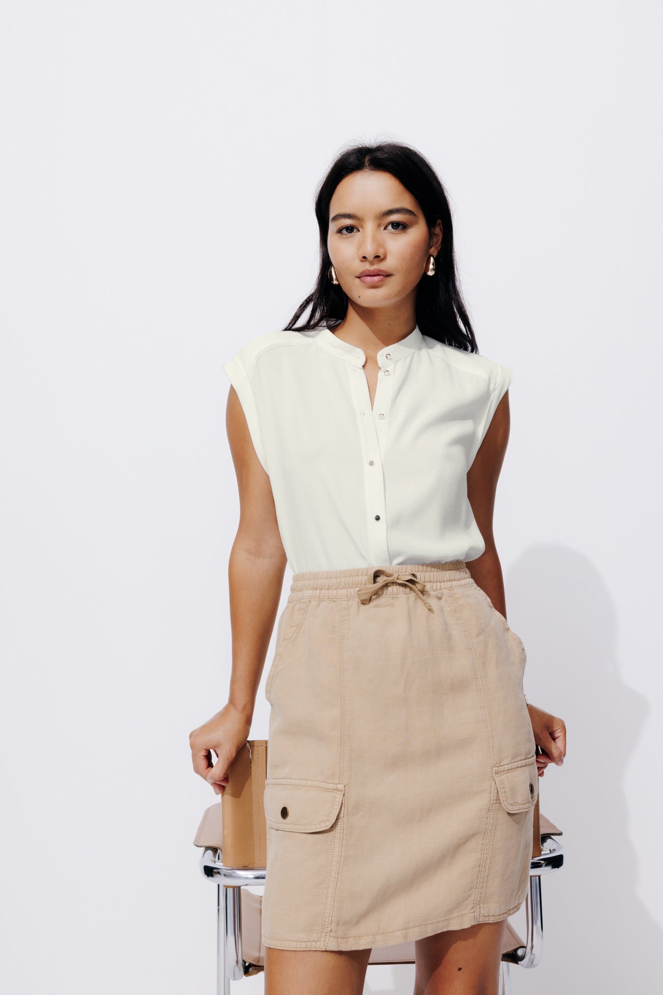 Mao collar shirt - Ecru