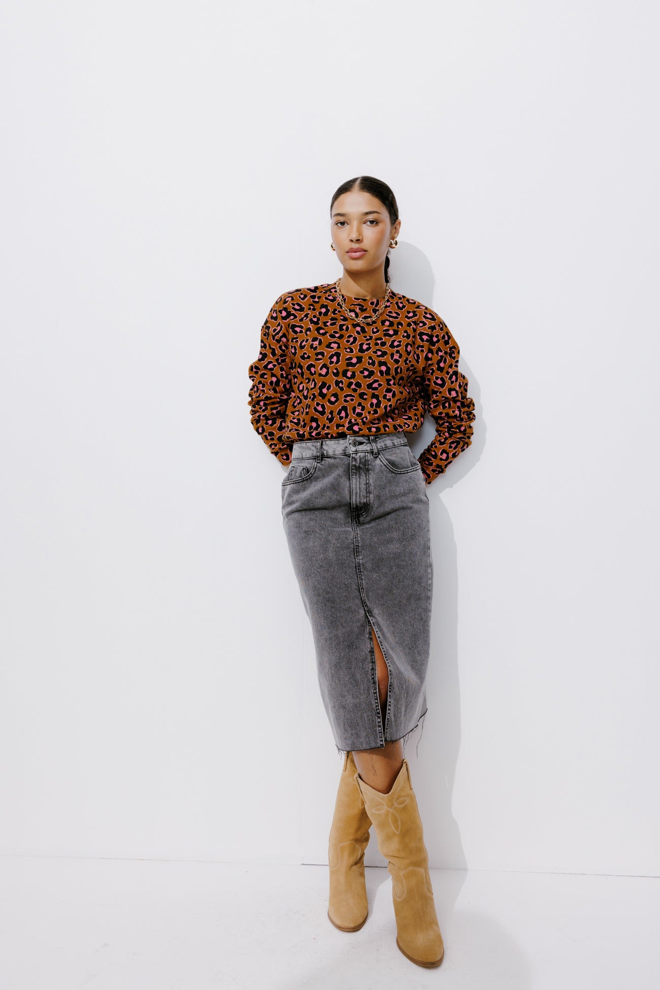 Leopard pattern sweatshirt - Multicolour print