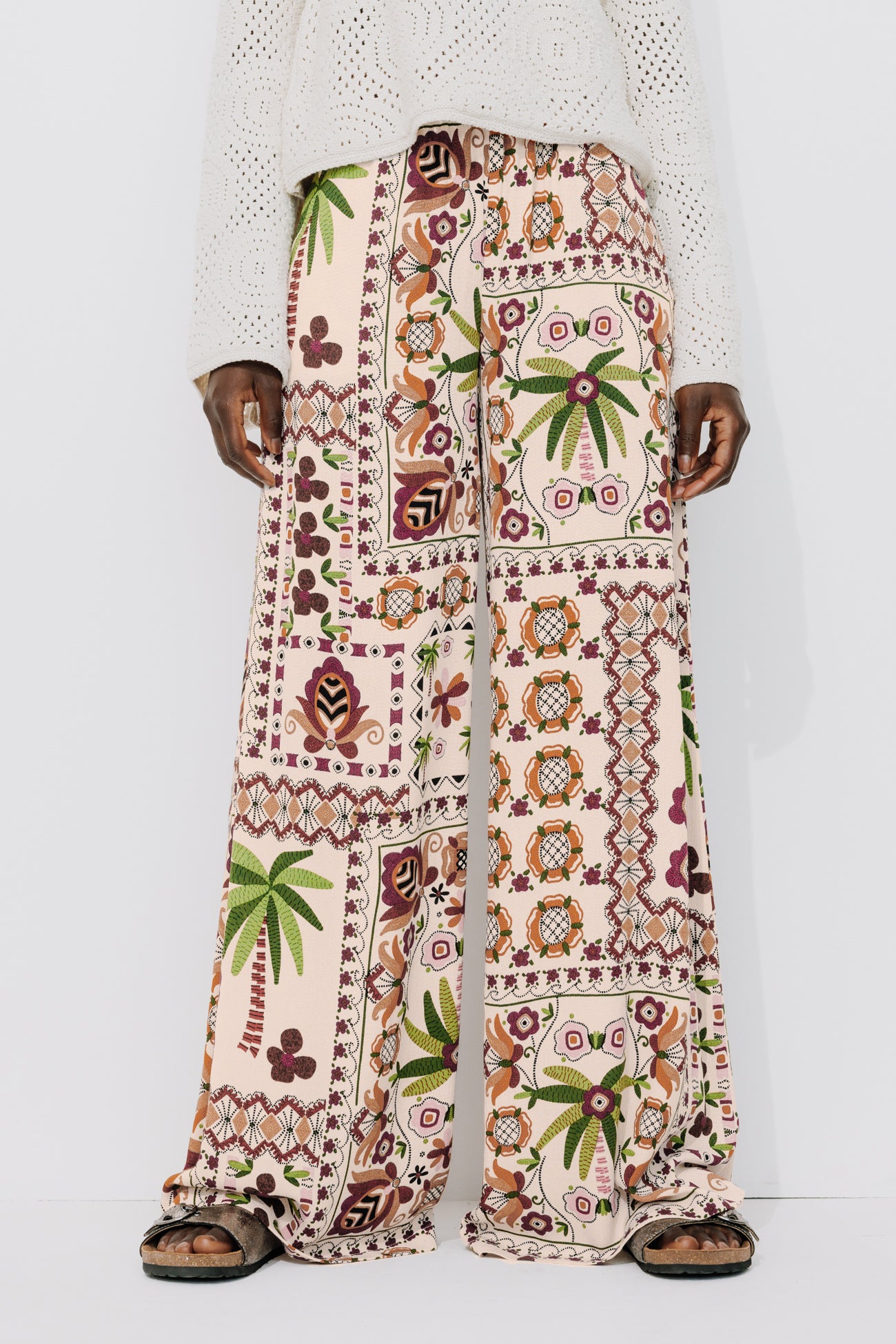 Wideleg patterned trousers - Pink print