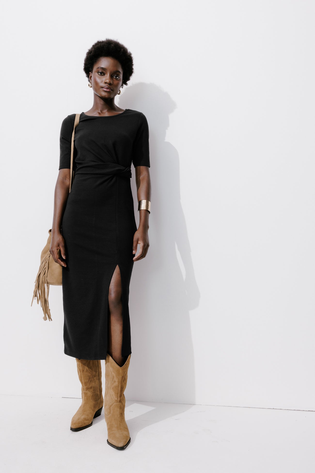 Plain midi draped dress - Multicolour print