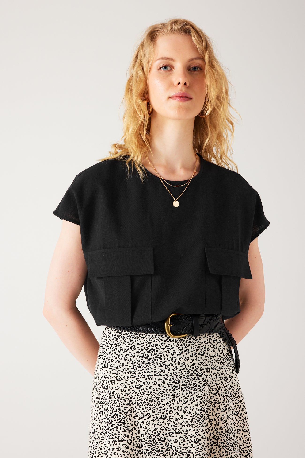 Cotton linen blouse - Black