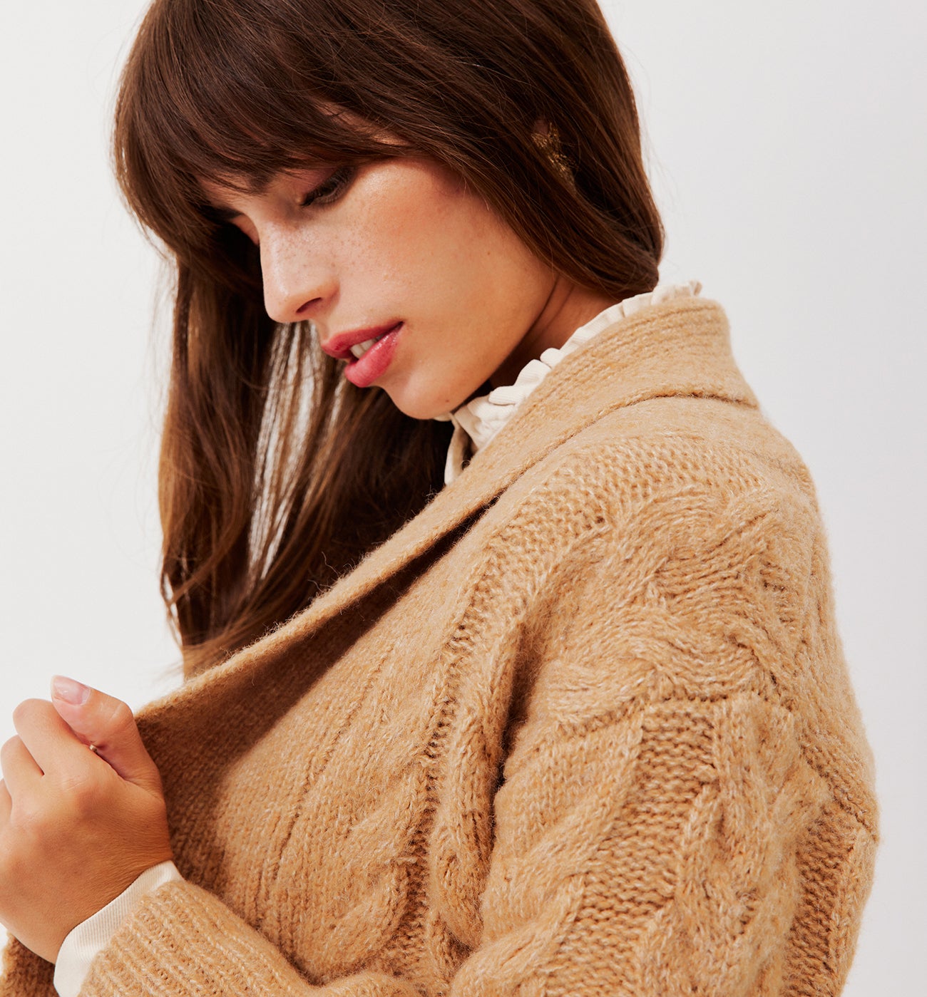 Long cable-knit cardigan - Chestnut brown