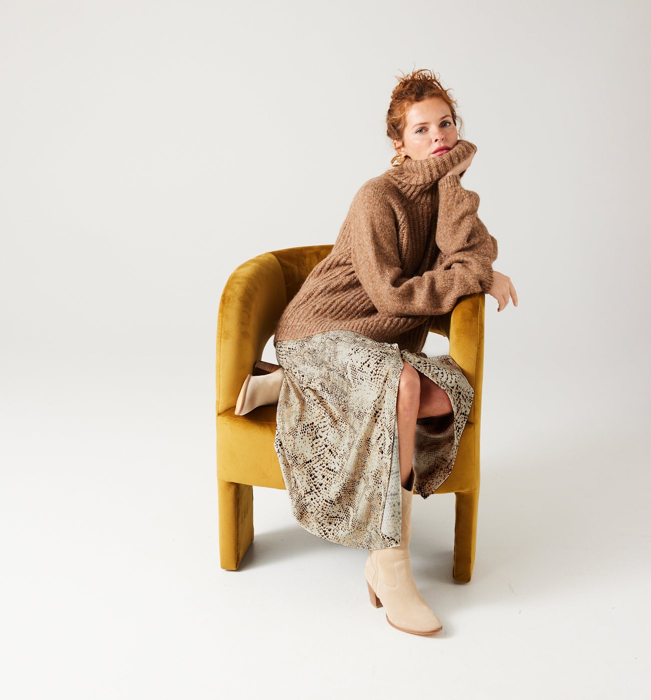 Patterned midi skirt - Beige print