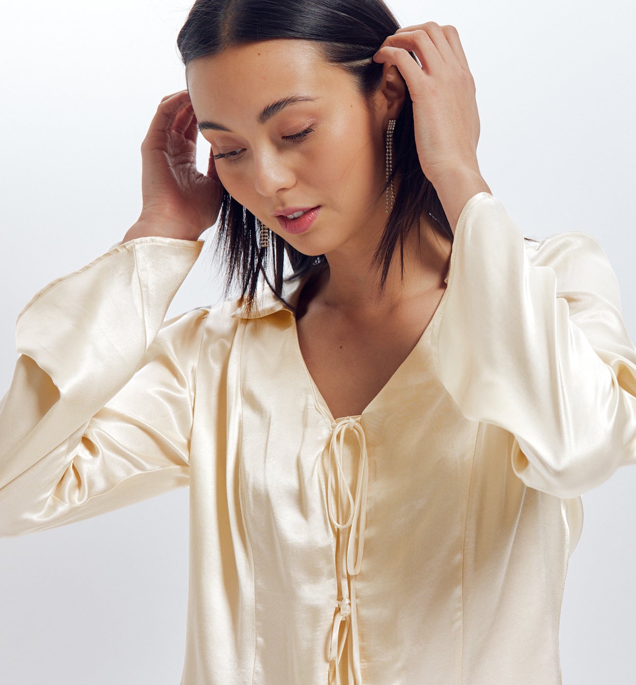 Plain satin blouse - Soft chestnut