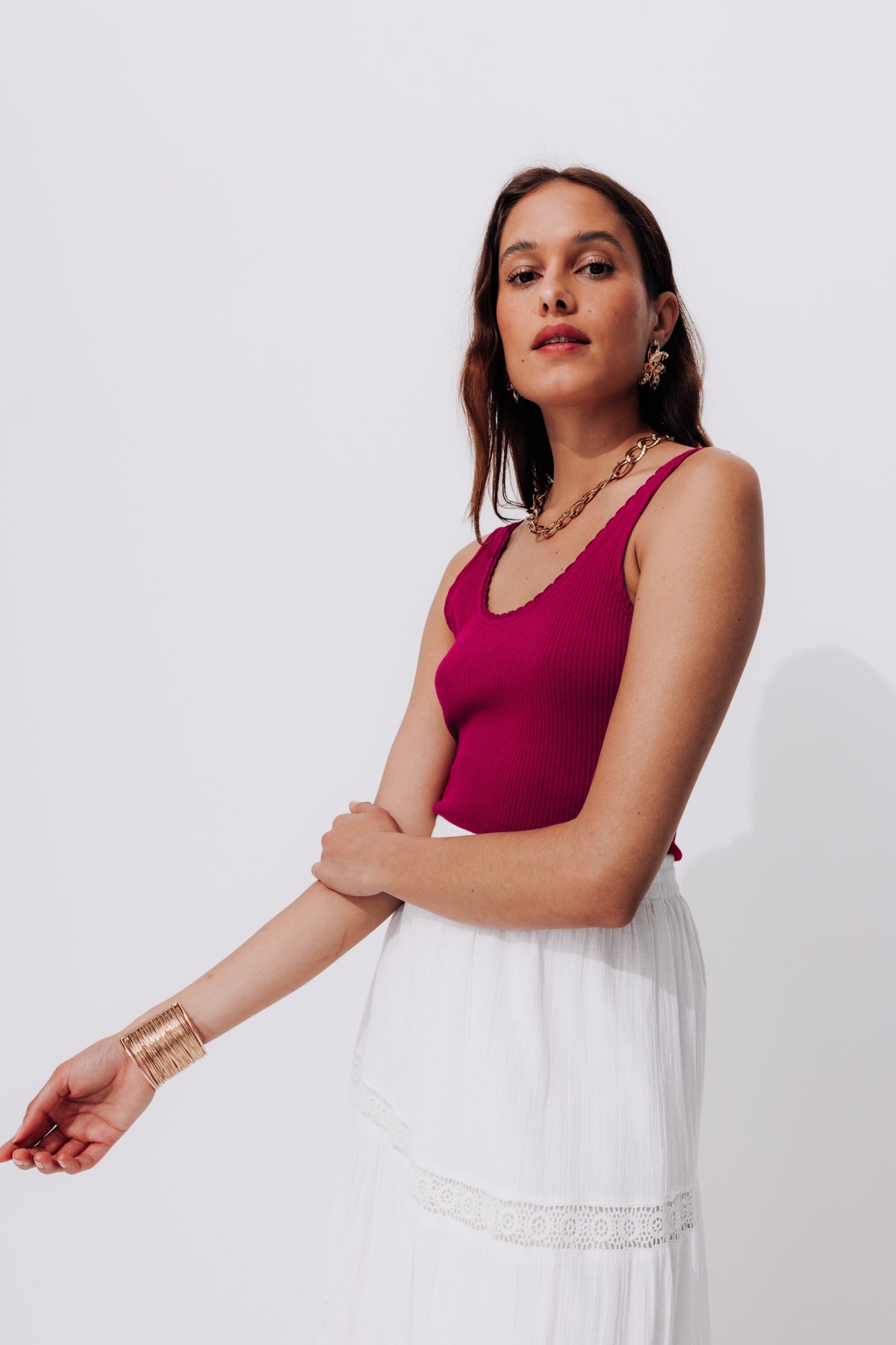 Plain ribbed sleeveless top - Bordeaux red